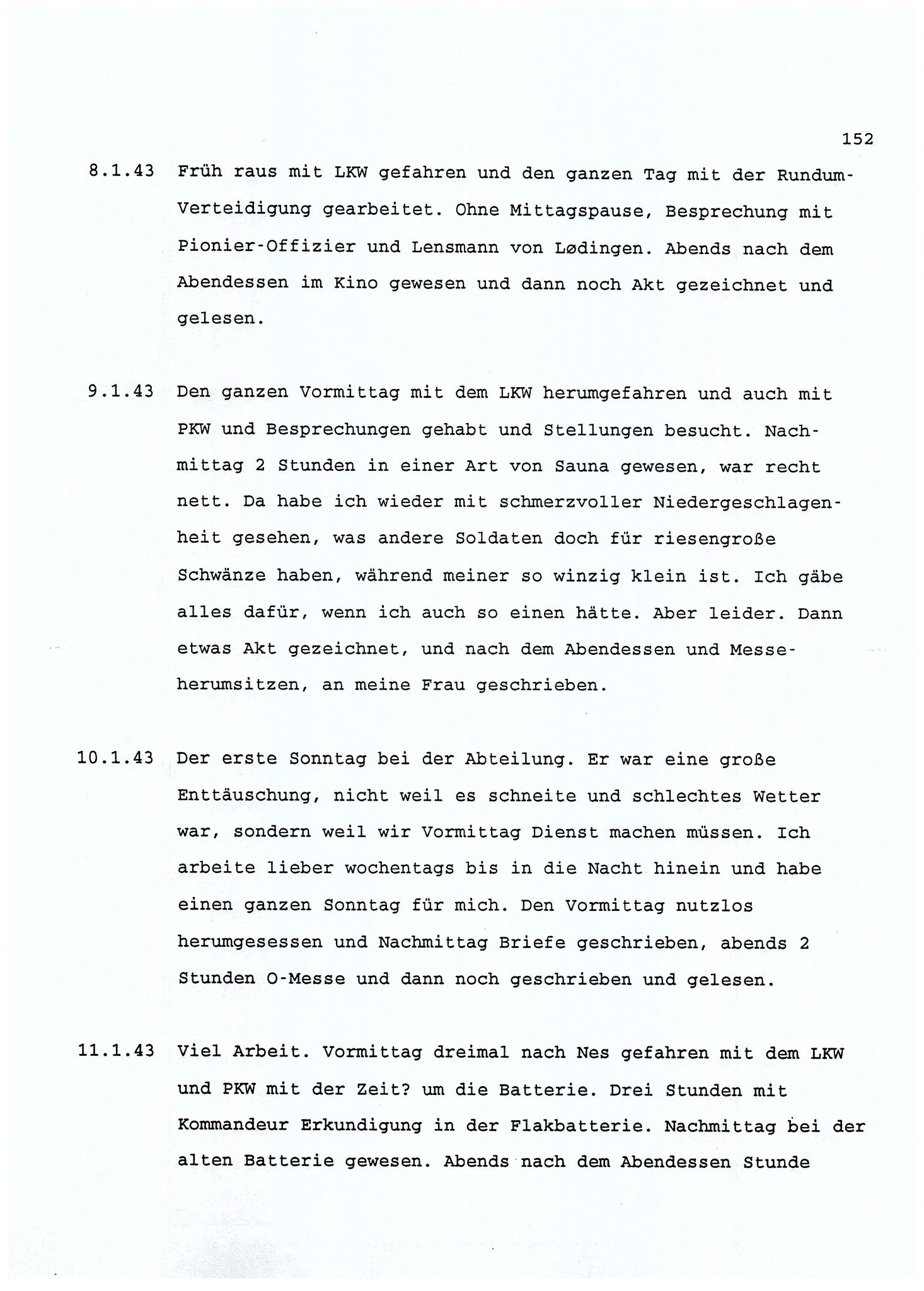 Dagbokopptegnelser av en tysk marineoffiser stasjonert i Norge , FMFB/A-1160/F/L0001: Dagbokopptegnelser av en tysk marineoffiser stasjonert i Norge, 1941-1944, p. 152