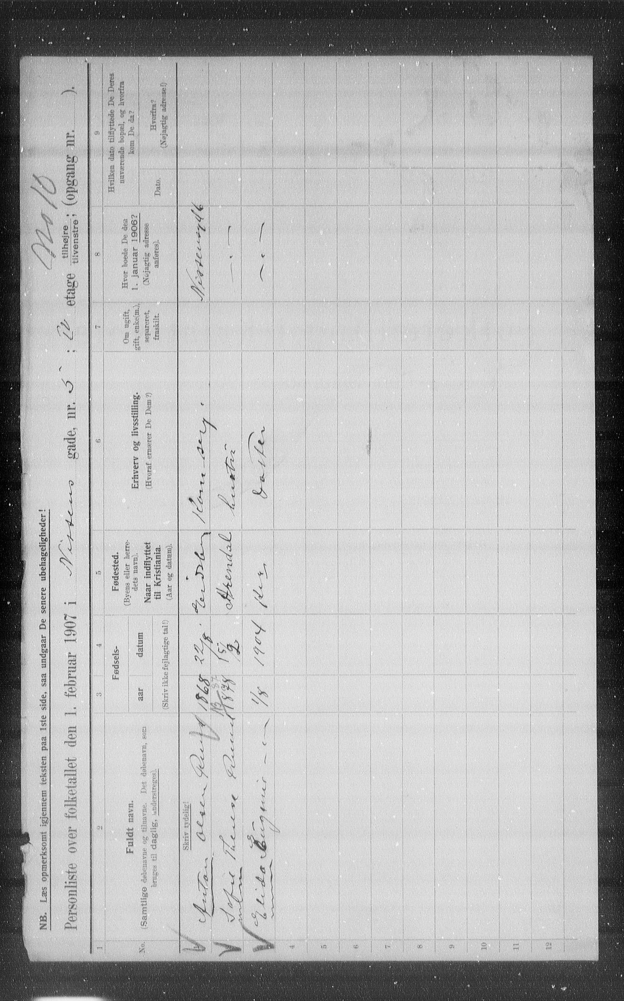 OBA, Municipal Census 1907 for Kristiania, 1907, p. 36441