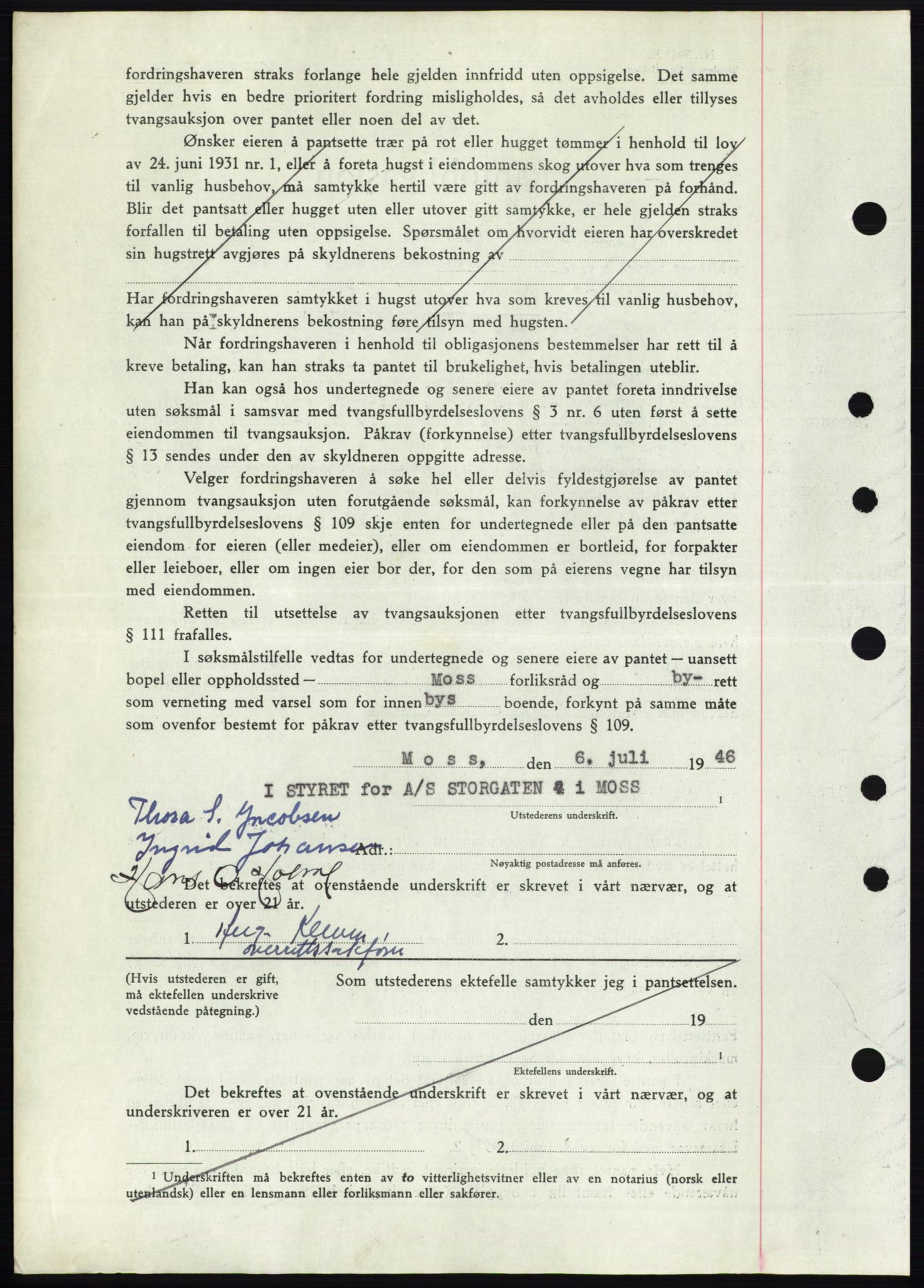 Moss sorenskriveri, SAO/A-10168: Mortgage book no. B15, 1946-1946, Diary no: : 1586/1946