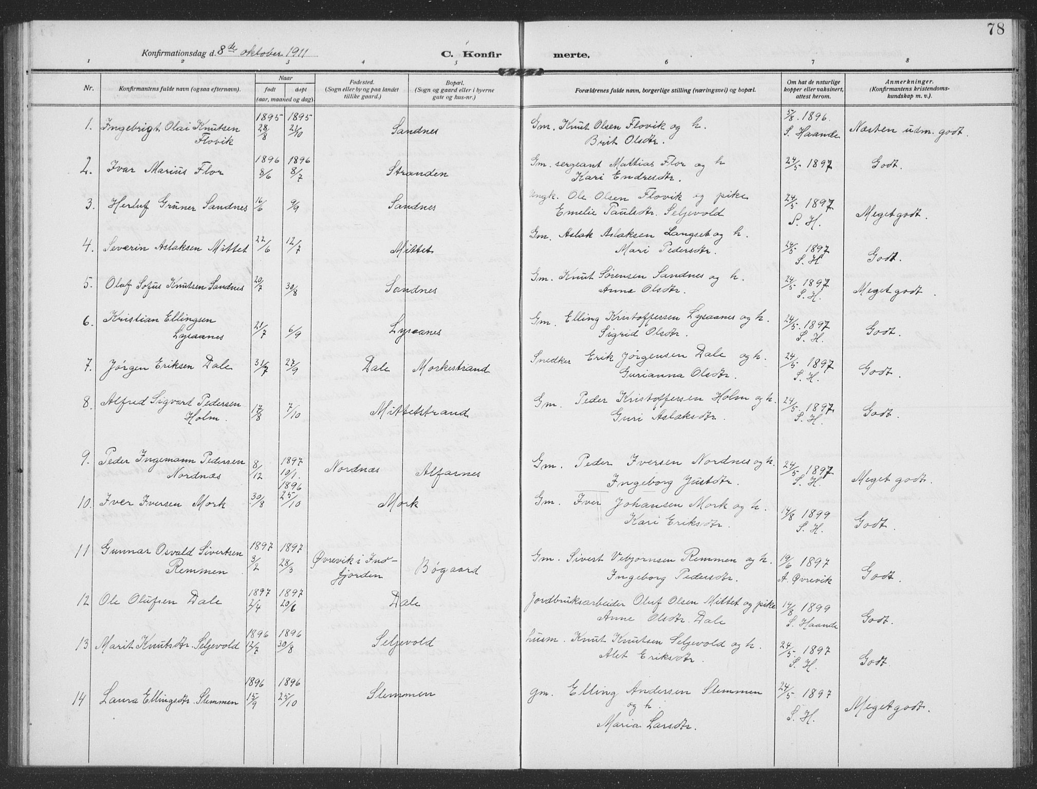Ministerialprotokoller, klokkerbøker og fødselsregistre - Møre og Romsdal, SAT/A-1454/549/L0615: Parish register (copy) no. 549C01, 1905-1932, p. 78