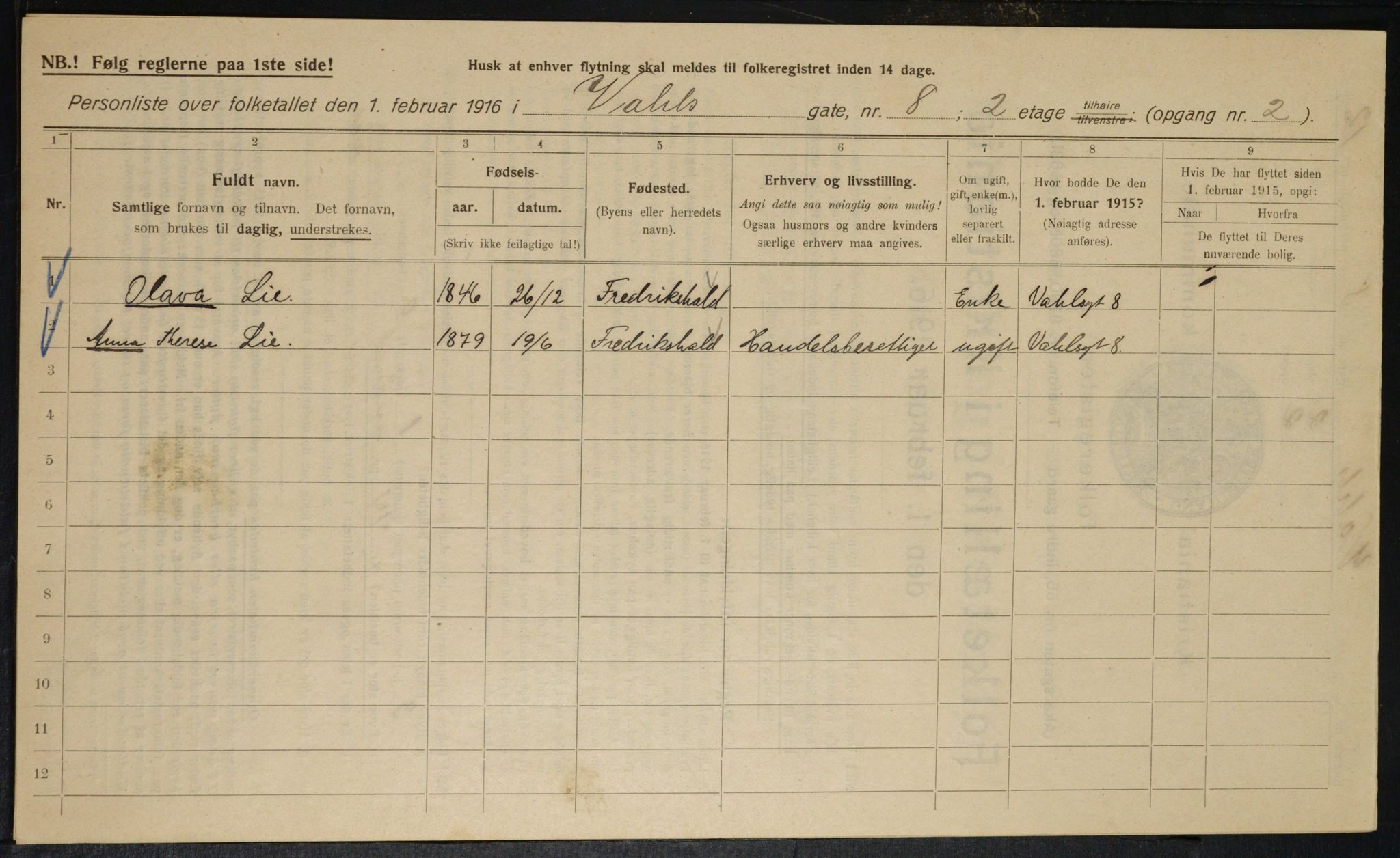 OBA, Municipal Census 1916 for Kristiania, 1916, p. 125312