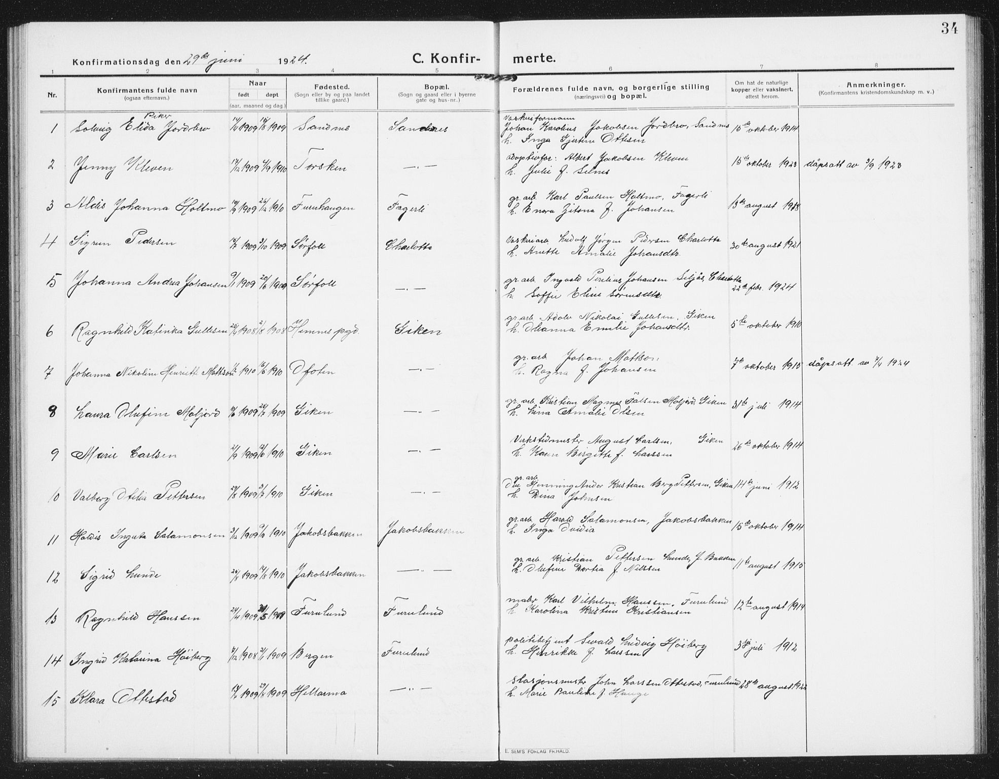 Ministerialprotokoller, klokkerbøker og fødselsregistre - Nordland, SAT/A-1459/850/L0717: Parish register (copy) no. 850C01, 1915-1941, p. 34