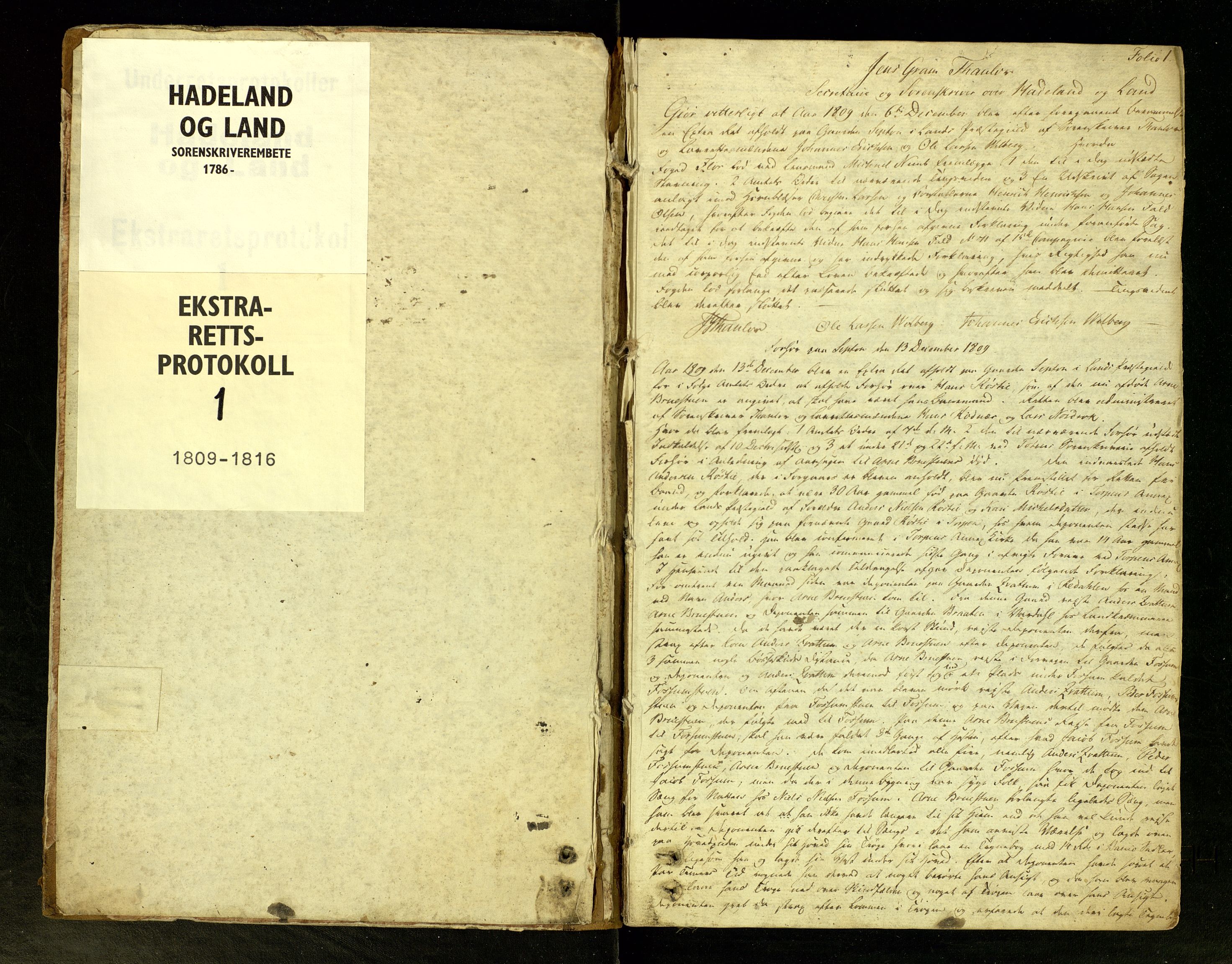Hadeland og Land tingrett, SAH/TING-010/G/Gc/L0001: Ekstrarettsprotokoll, 1809-1816, p. 1