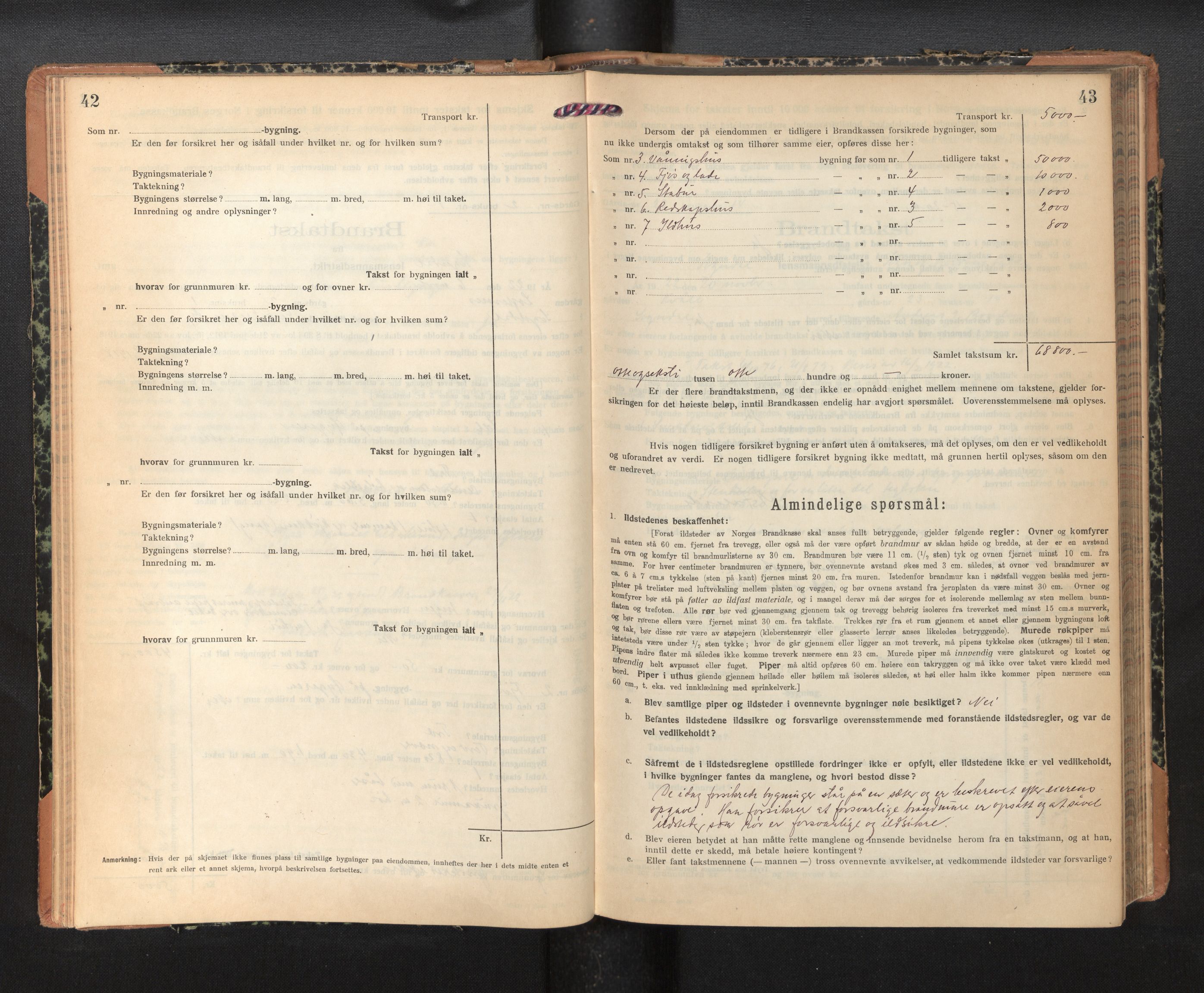 Lensmannen i Sogndal, AV/SAB-A-29901/0012/L0012: Branntakstprotokoll, skjematakst, 1922-1931, p. 42-43