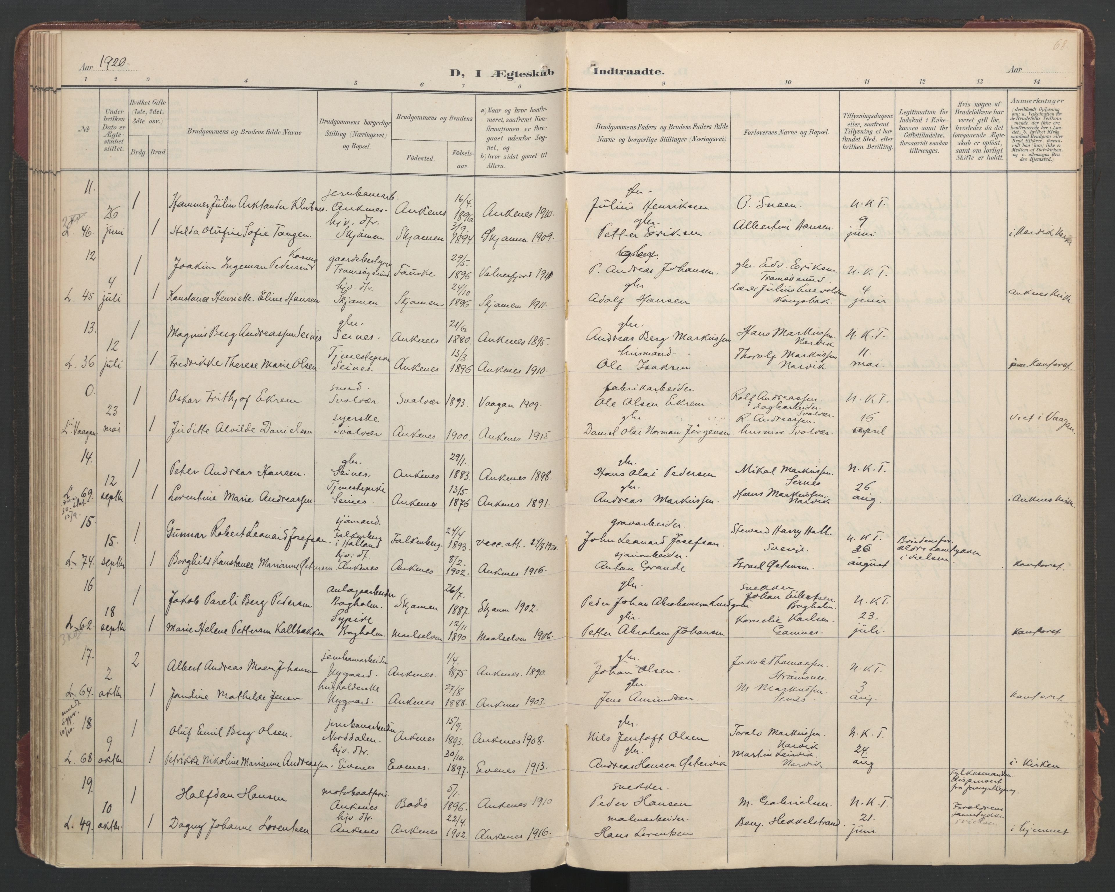 Ministerialprotokoller, klokkerbøker og fødselsregistre - Nordland, AV/SAT-A-1459/866/L0942: Parish register (official) no. 866A05, 1901-1928, p. 68
