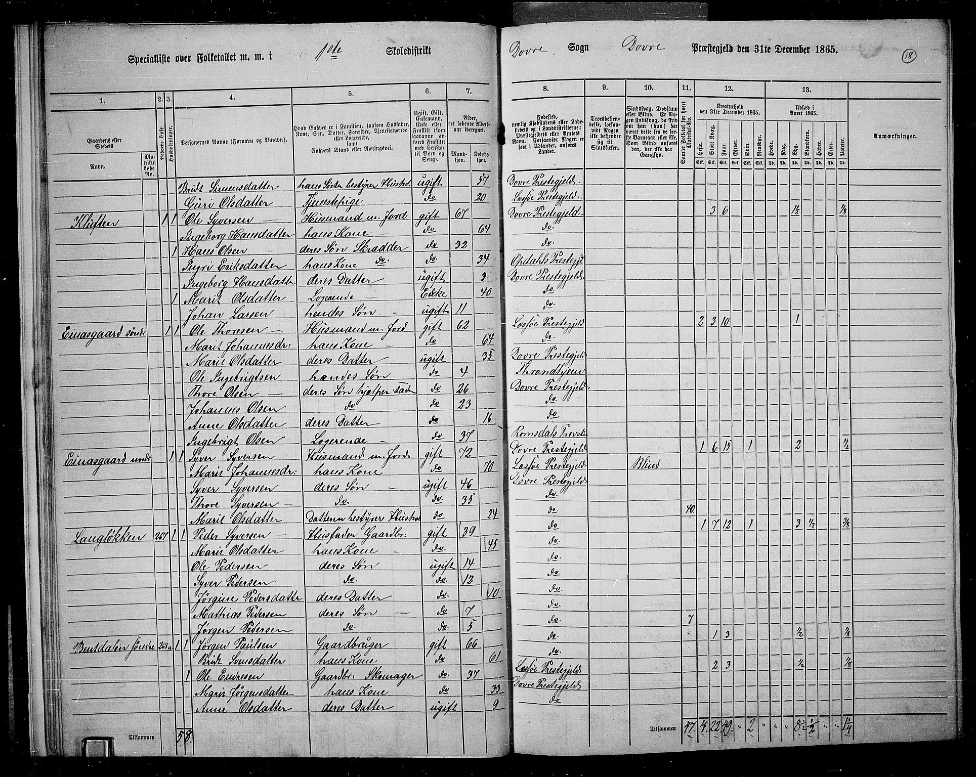 RA, 1865 census for Dovre, 1865, p. 19