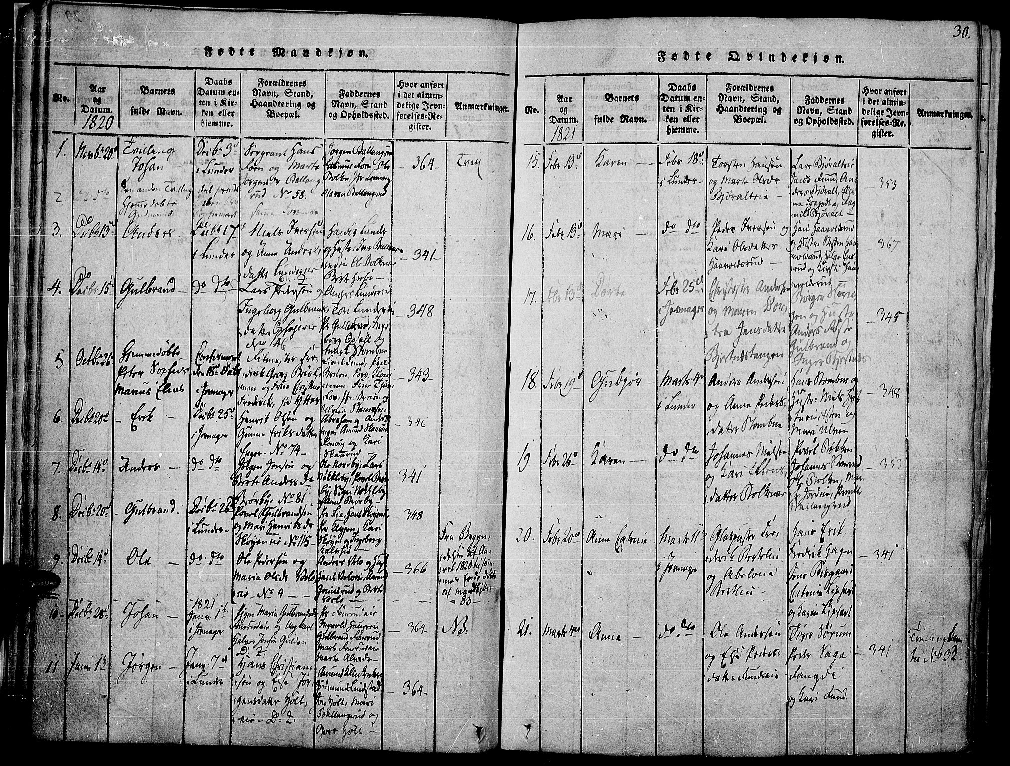 Jevnaker prestekontor, SAH/PREST-116/H/Ha/Haa/L0005: Parish register (official) no. 5, 1815-1837, p. 30