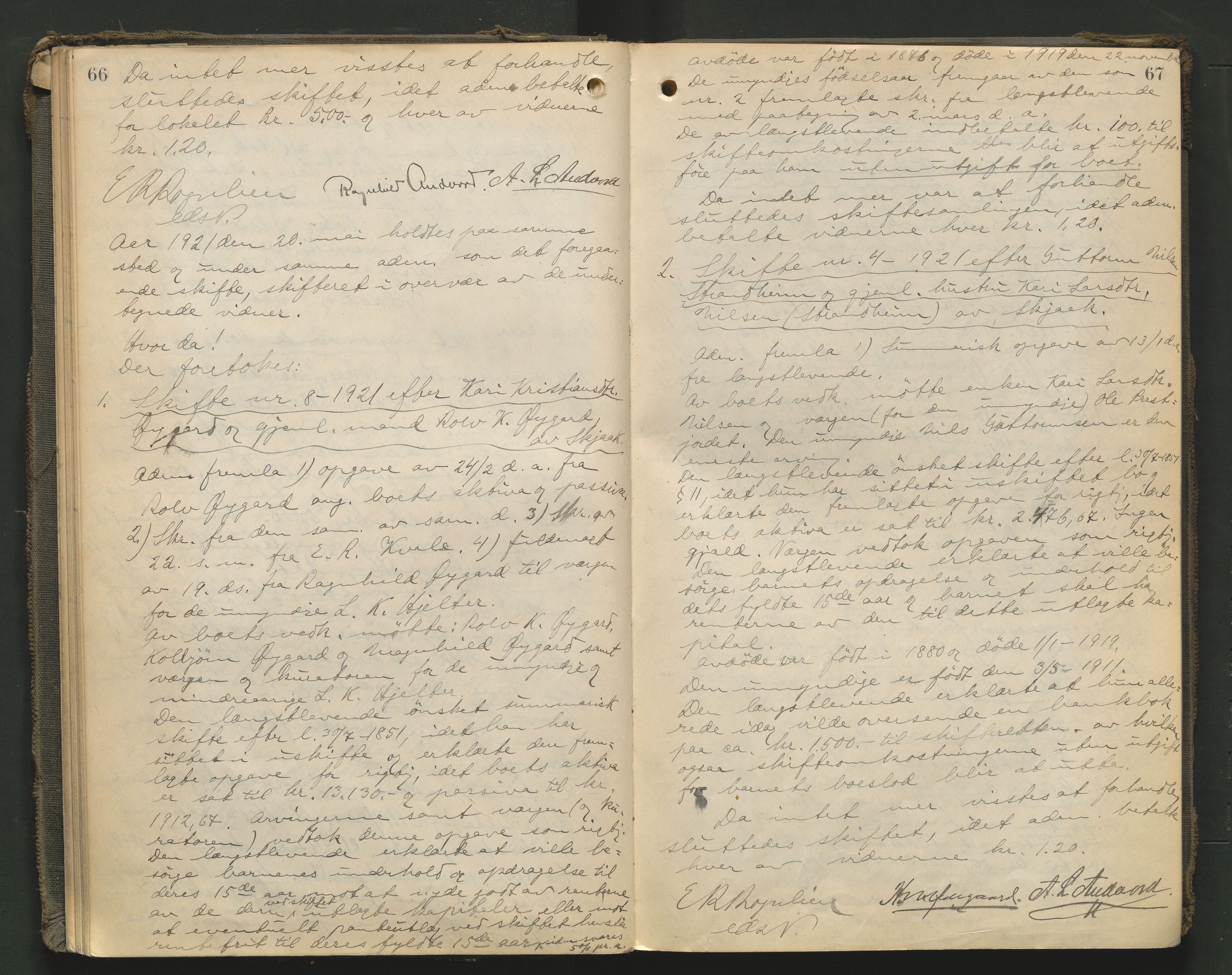 Nord-Gudbrandsdal tingrett, AV/SAH-TING-002/J/Jc/L0007: Skifteforhandlingsprotokoll, 1920-1926, p. 66-67