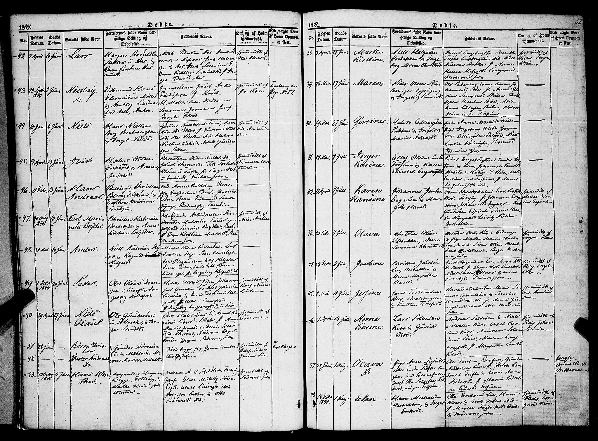 Gjerpen kirkebøker, SAKO/A-265/F/Fa/L0007a: Parish register (official) no. I 7A, 1834-1857, p. 52