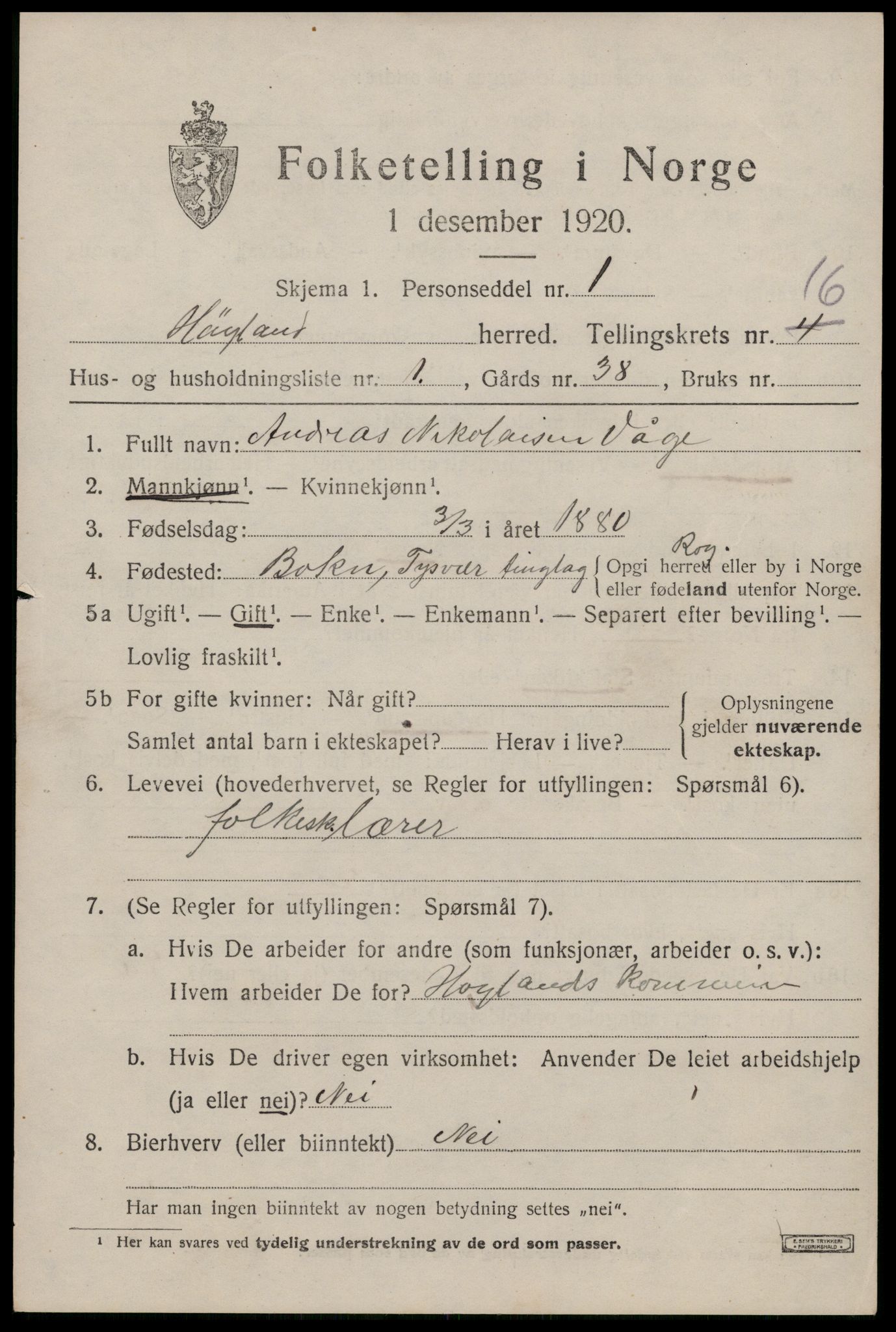 SAST, 1920 census for Høyland, 1920, p. 14096