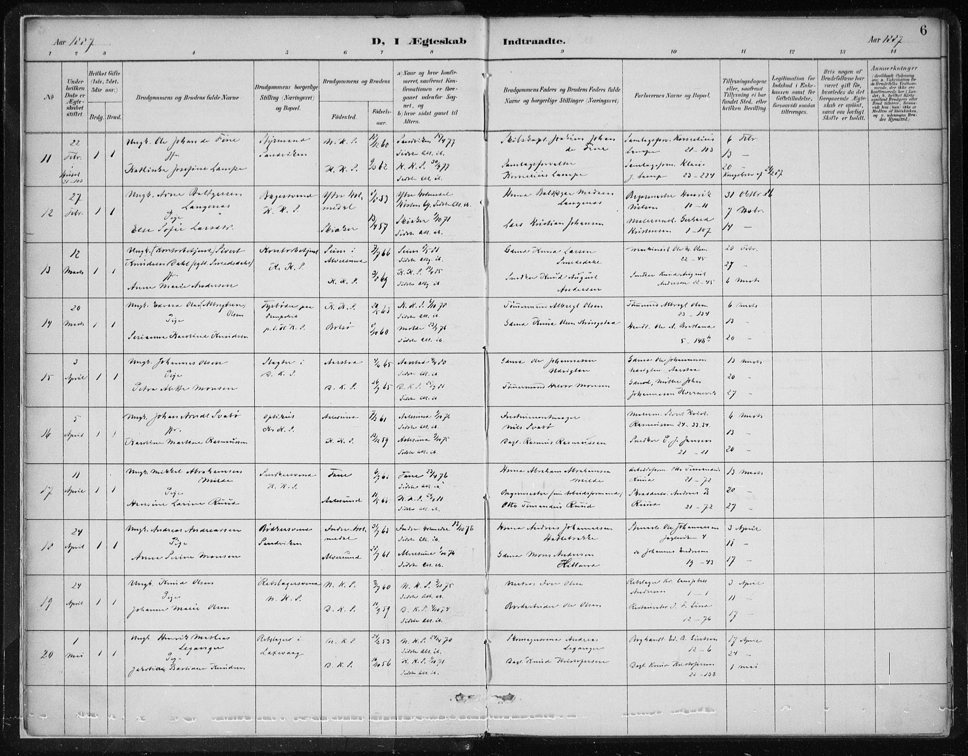 Korskirken sokneprestembete, AV/SAB-A-76101/H/Hab: Parish register (copy) no. D 3, 1887-1906, p. 6