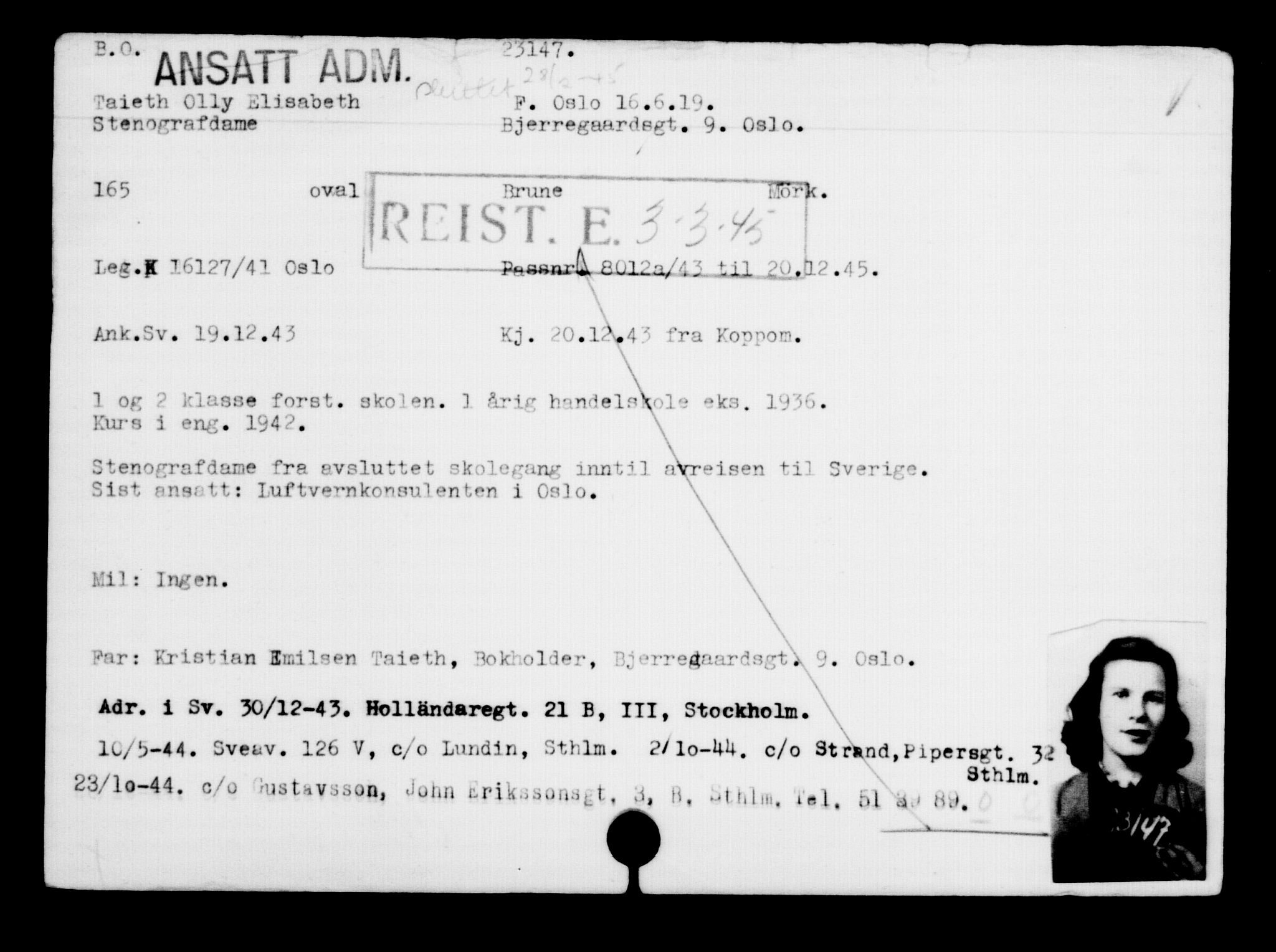 Den Kgl. Norske Legasjons Flyktningskontor, AV/RA-S-6753/V/Va/L0010: Kjesäterkartoteket.  Flyktningenr. 22000-25314, 1940-1945, p. 1233