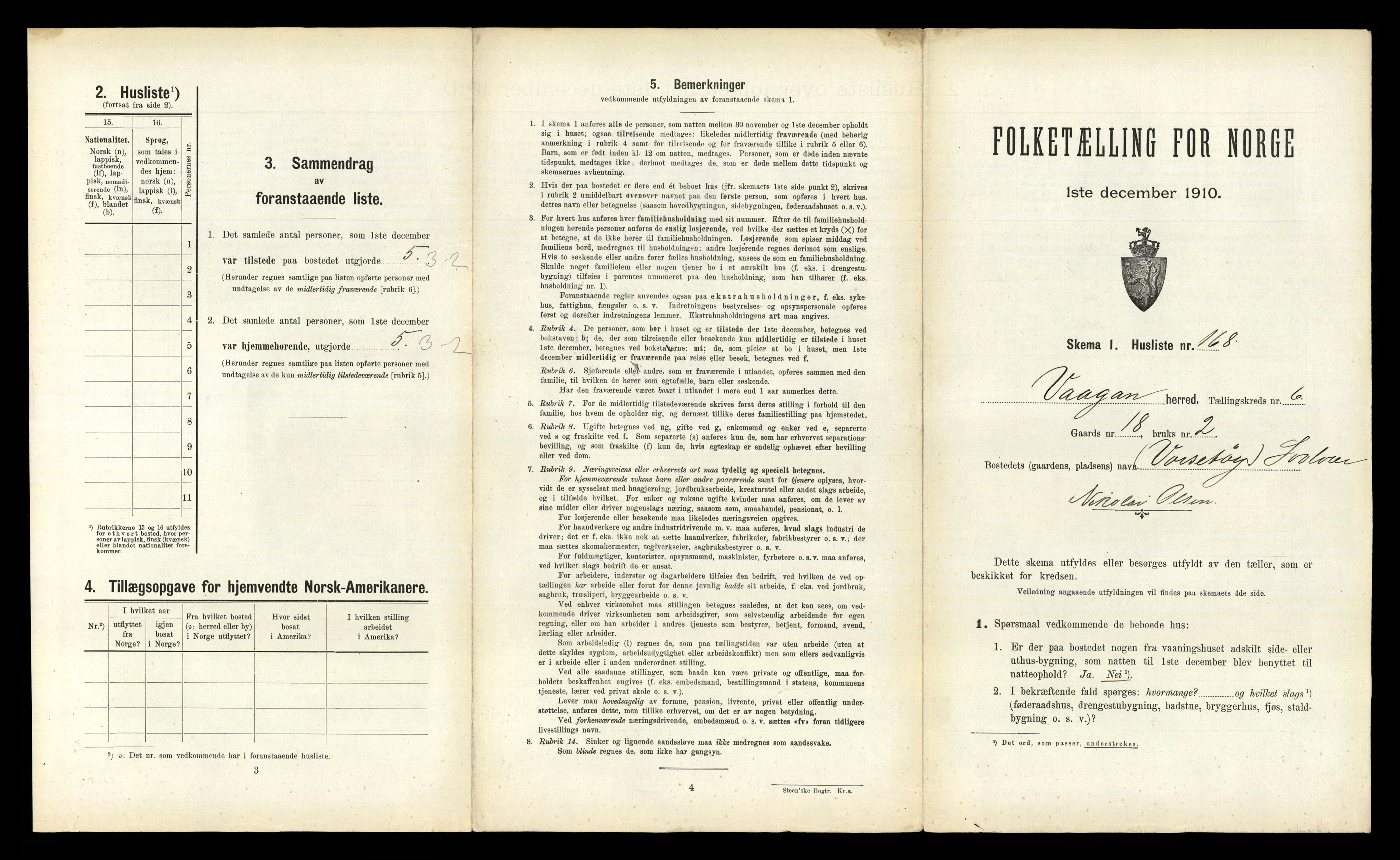 RA, 1910 census for Vågan, 1910, p. 1087