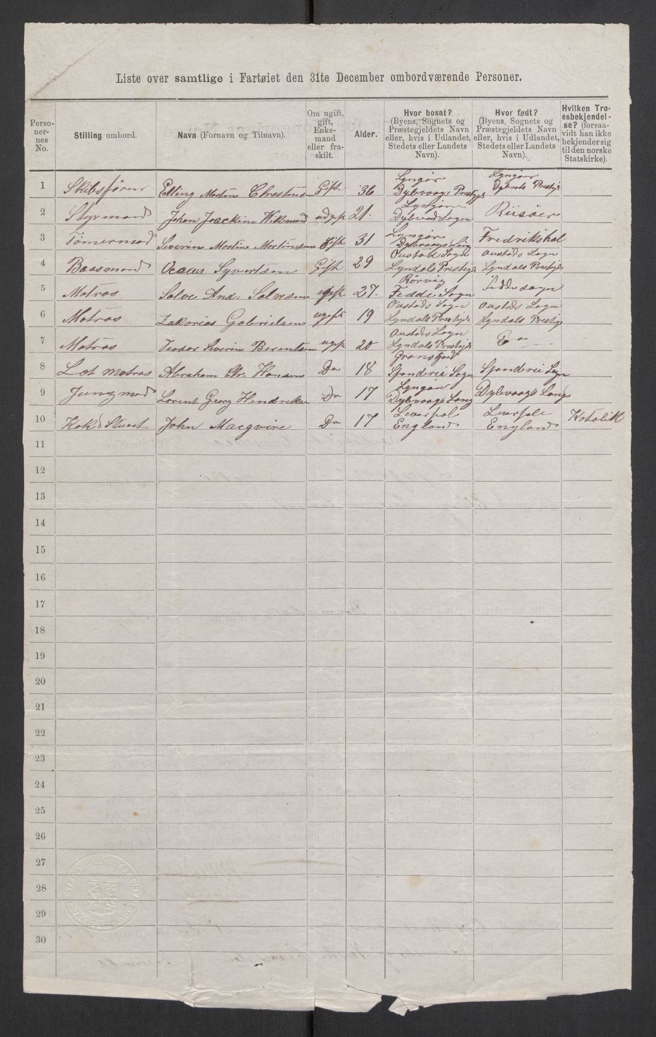 RA, 1875 census, lists of crew on ships: Ships in ports abroad, 1875, p. 1103