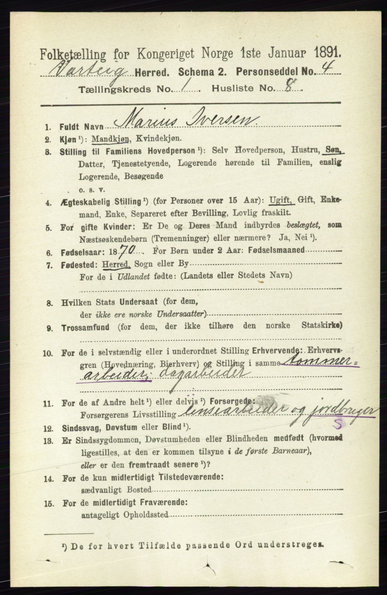 RA, 1891 census for 0114 Varteig, 1891, p. 140