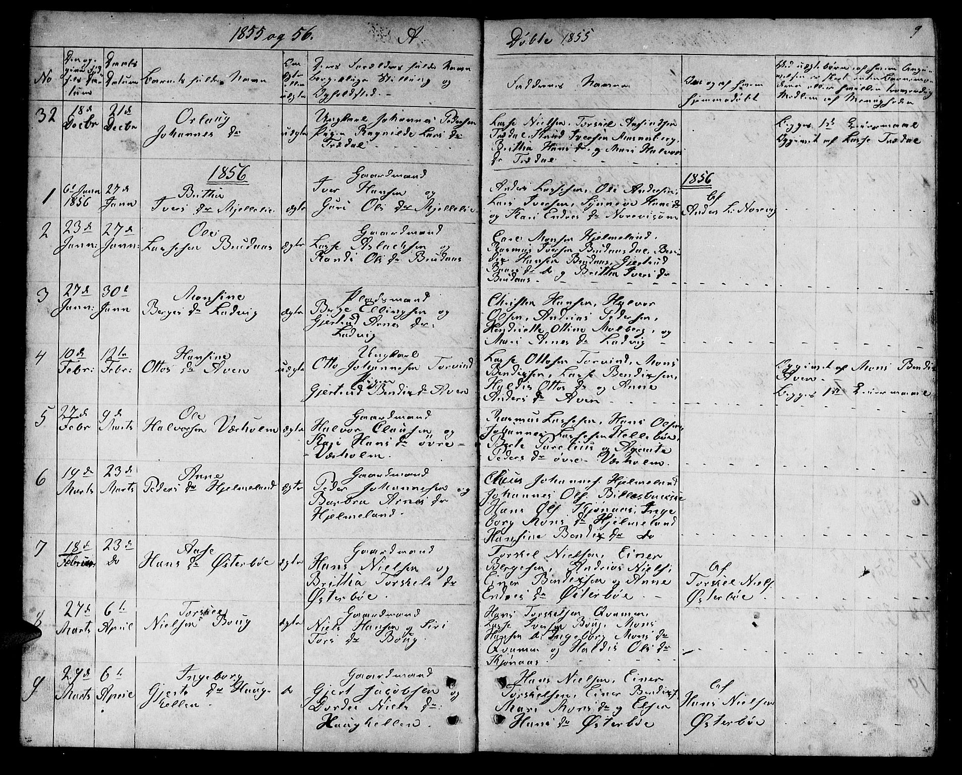 Lavik sokneprestembete, AV/SAB-A-80901: Parish register (copy) no. A 1, 1854-1881, p. 9