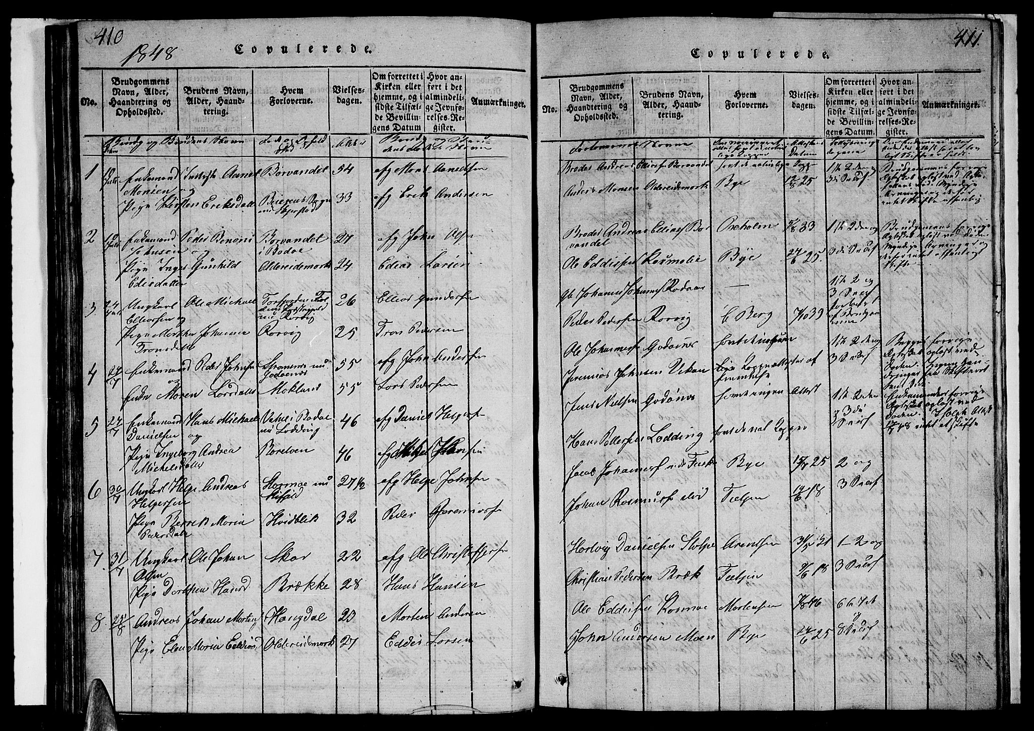 Ministerialprotokoller, klokkerbøker og fødselsregistre - Nordland, AV/SAT-A-1459/852/L0752: Parish register (copy) no. 852C03, 1840-1855, p. 410-411