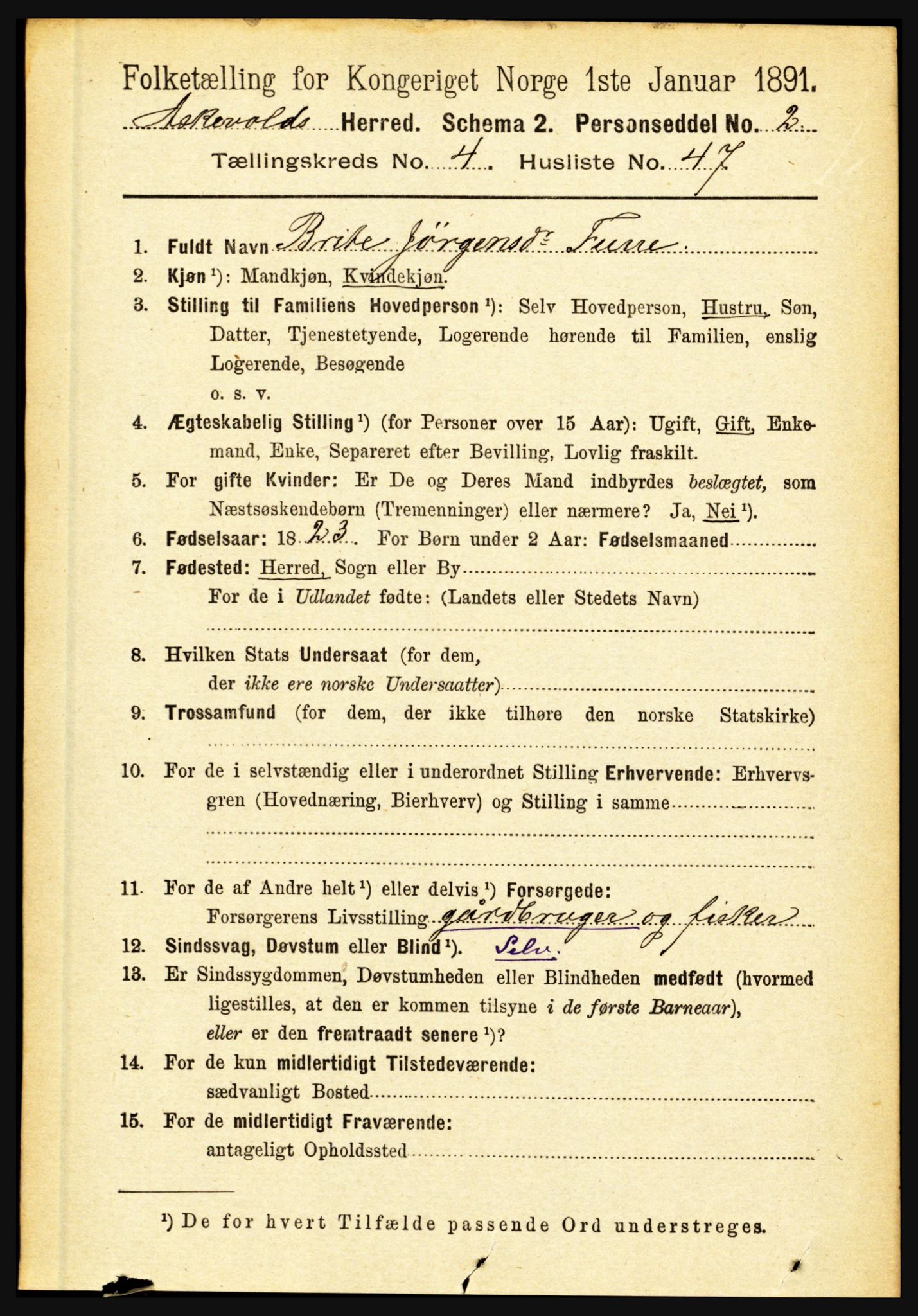 RA, 1891 census for 1428 Askvoll, 1891, p. 1467