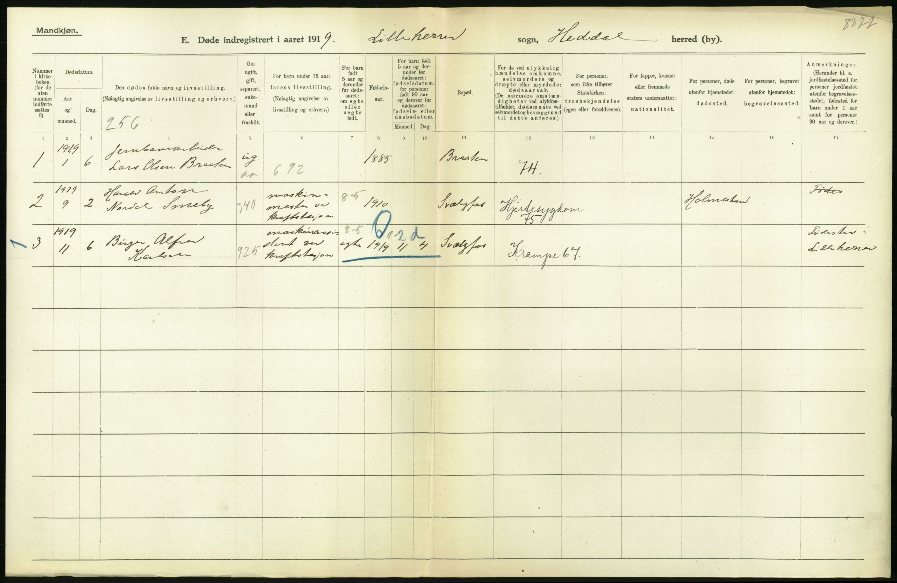 Statistisk sentralbyrå, Sosiodemografiske emner, Befolkning, AV/RA-S-2228/D/Df/Dfb/Dfbi/L0023: Telemark fylke: Døde. Bygder og byer., 1919, p. 106