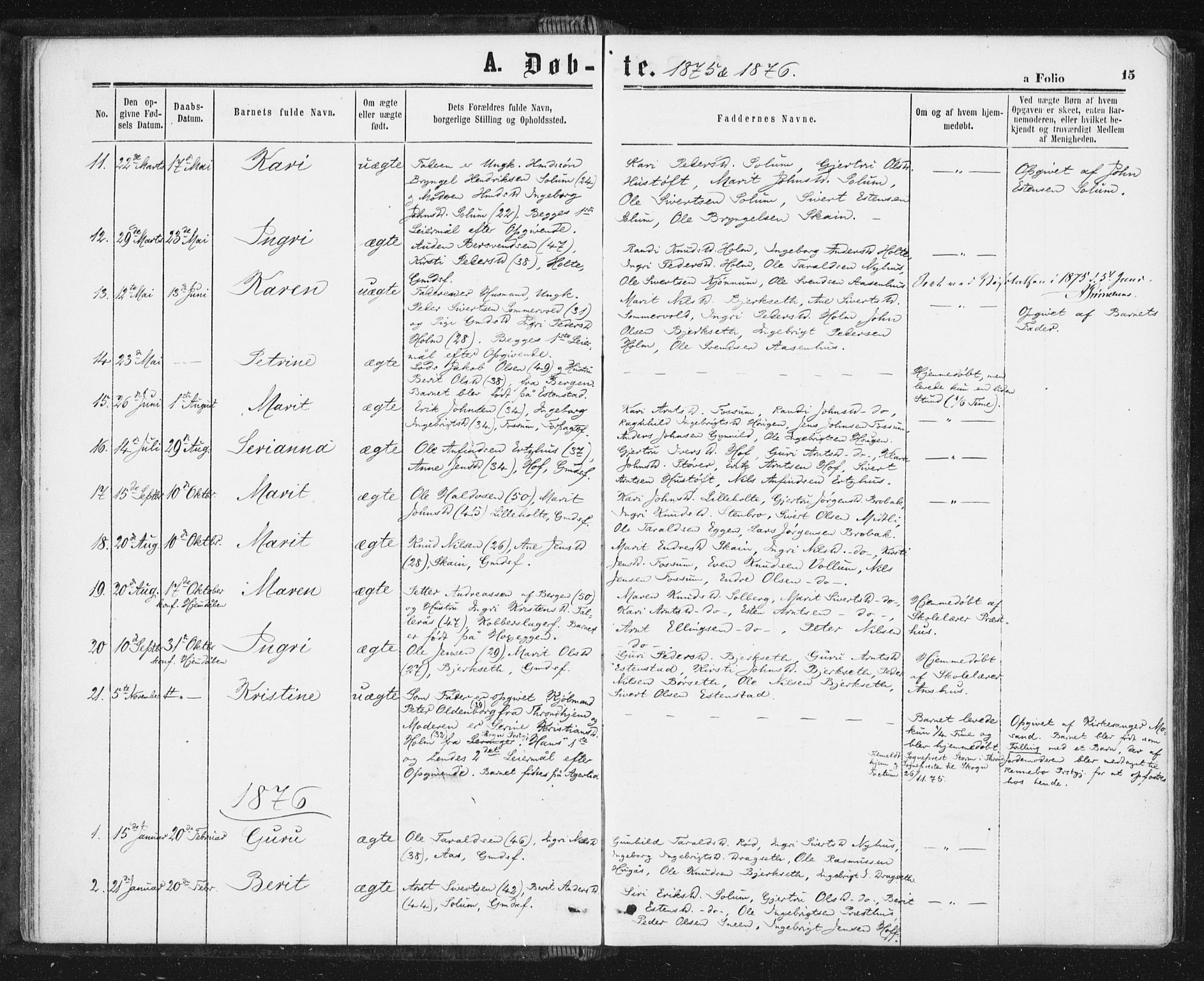 Ministerialprotokoller, klokkerbøker og fødselsregistre - Sør-Trøndelag, SAT/A-1456/689/L1039: Parish register (official) no. 689A04, 1865-1878, p. 15