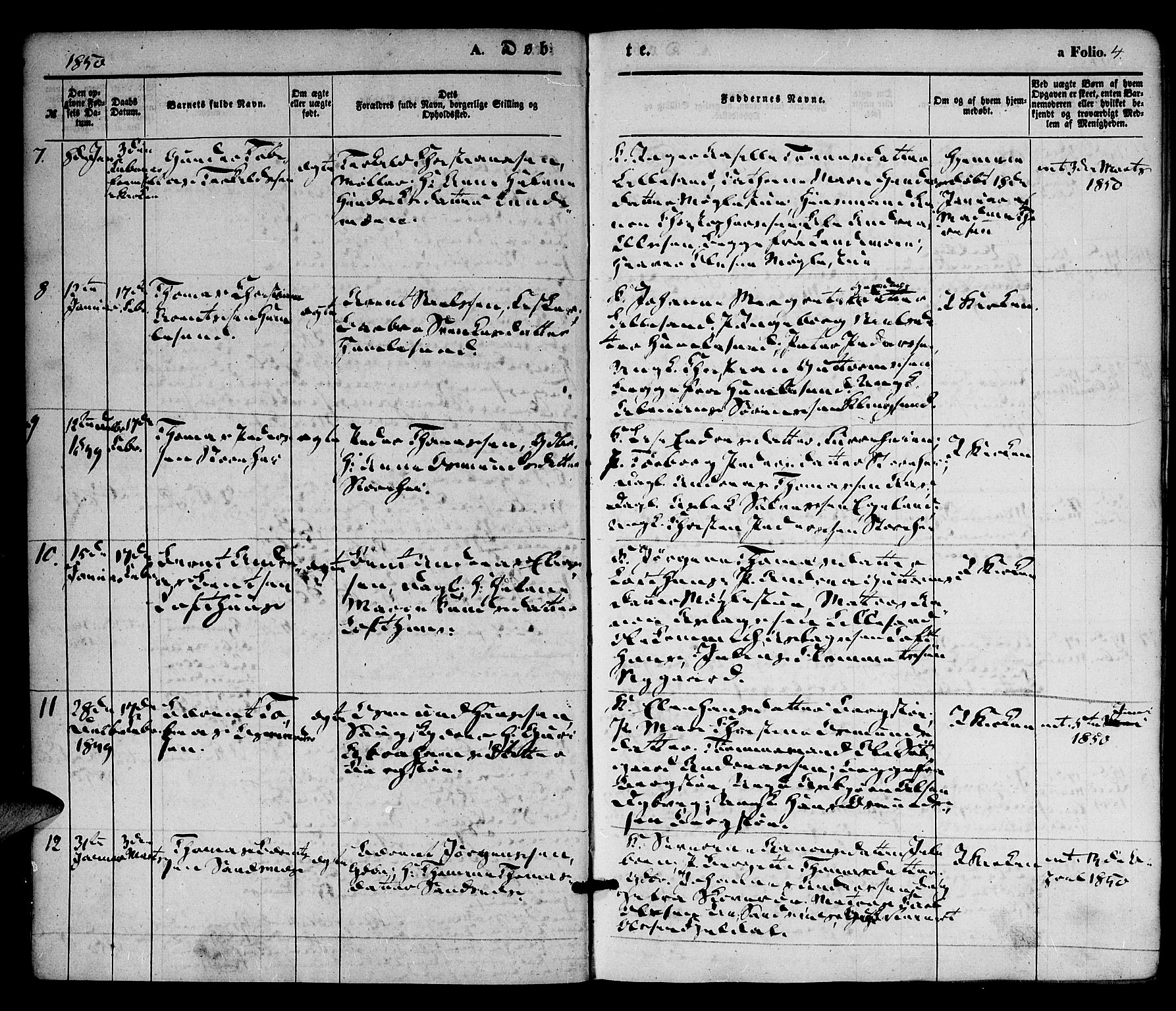 Vestre Moland sokneprestkontor, AV/SAK-1111-0046/F/Fa/Fab/L0006: Parish register (official) no. A 6, 1850-1858, p. 4