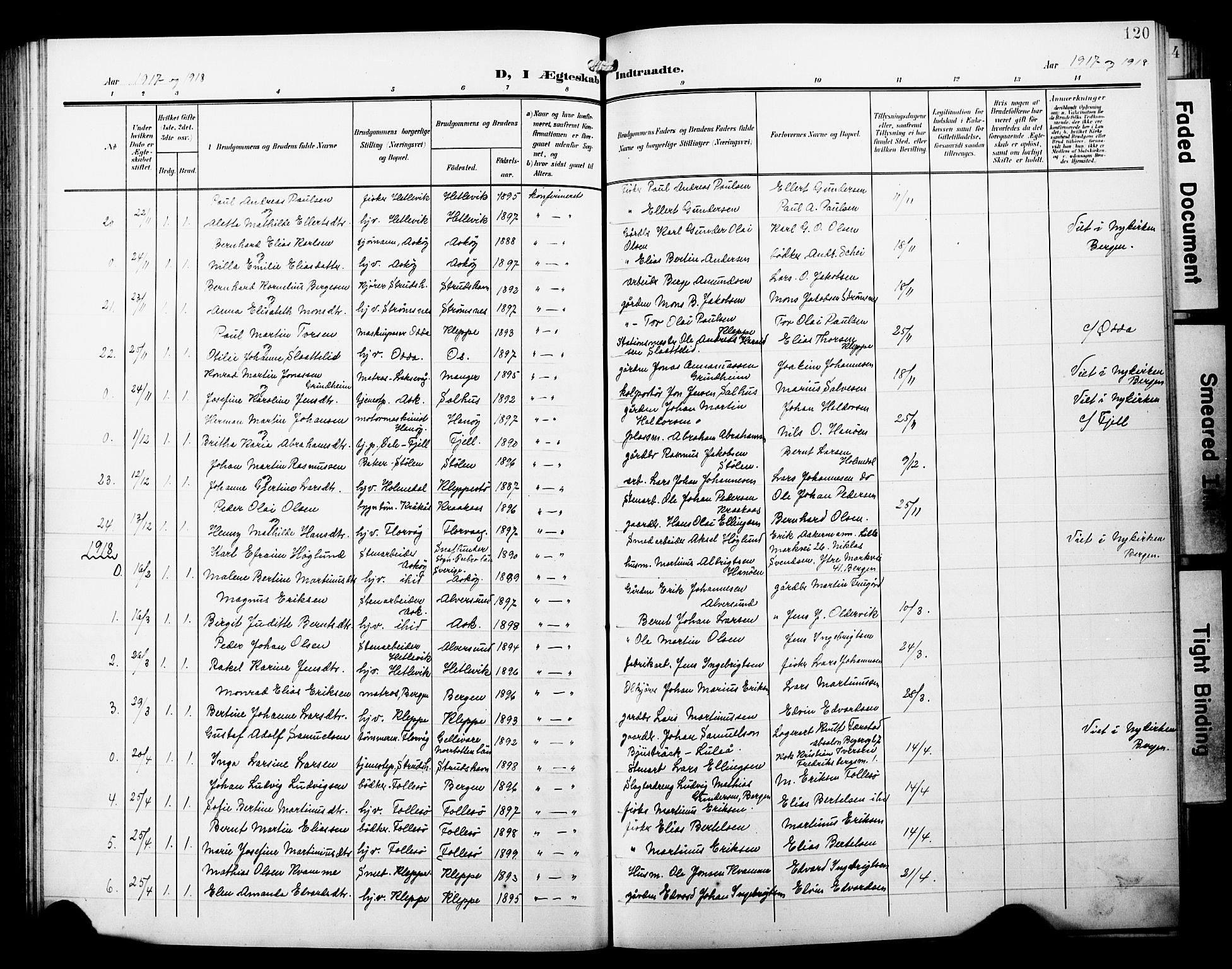 Askøy Sokneprestembete, AV/SAB-A-74101/H/Ha/Hab/Haba/L0014: Parish register (copy) no. A 14, 1904-1927, p. 120