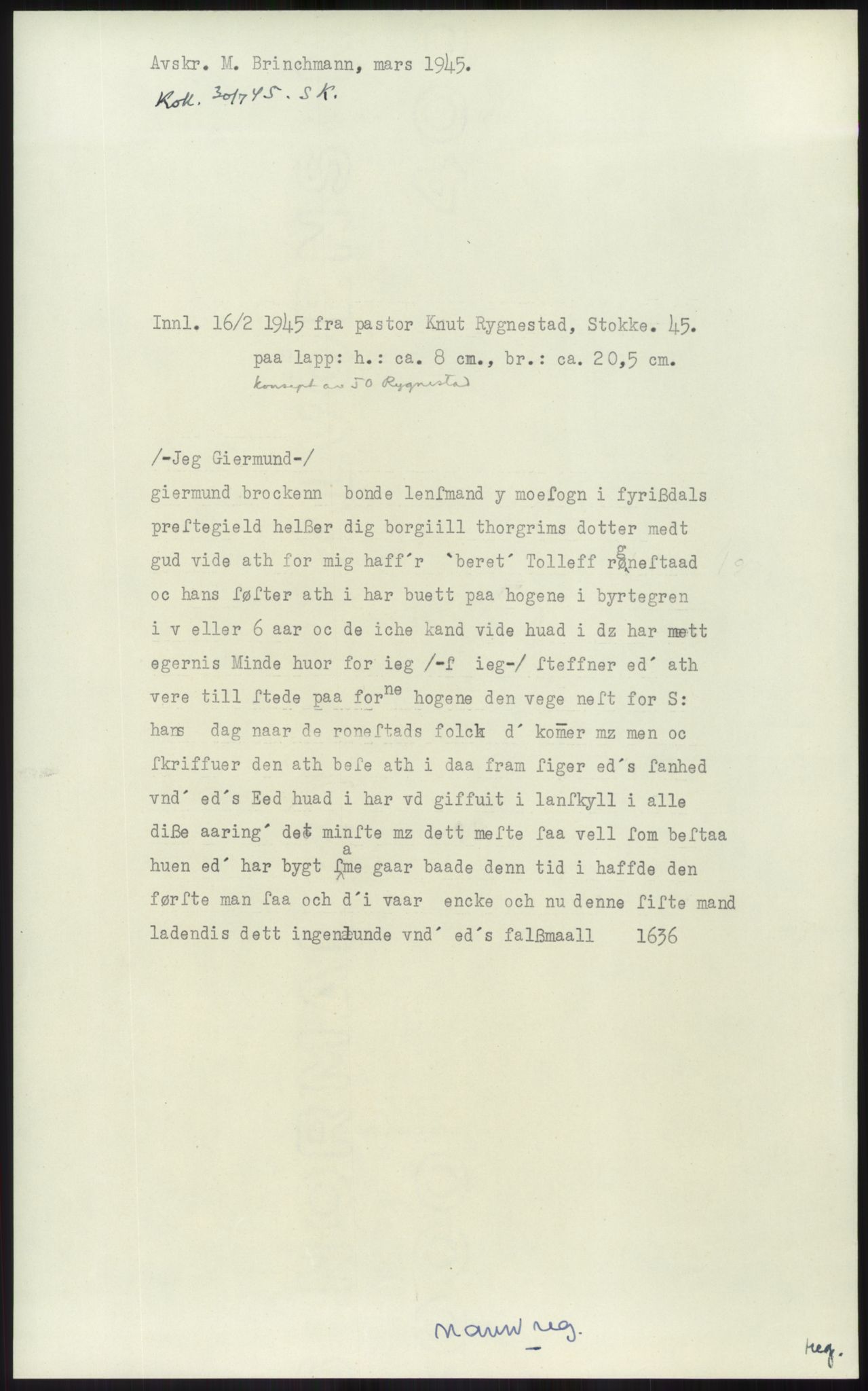 Samlinger til kildeutgivelse, Diplomavskriftsamlingen, RA/EA-4053/H/Ha, p. 1585
