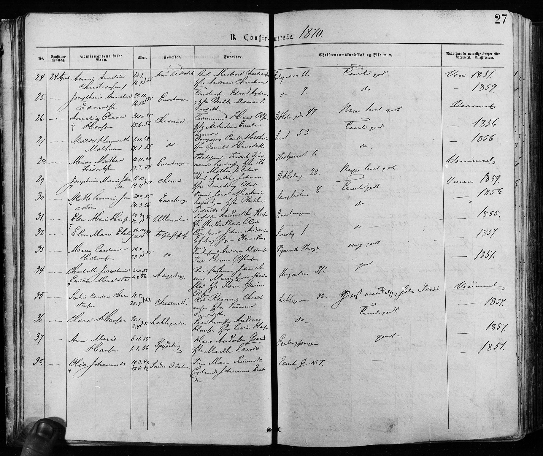 Grønland prestekontor Kirkebøker, AV/SAO-A-10848/F/Fa/L0005: Parish register (official) no. 5, 1869-1880, p. 27