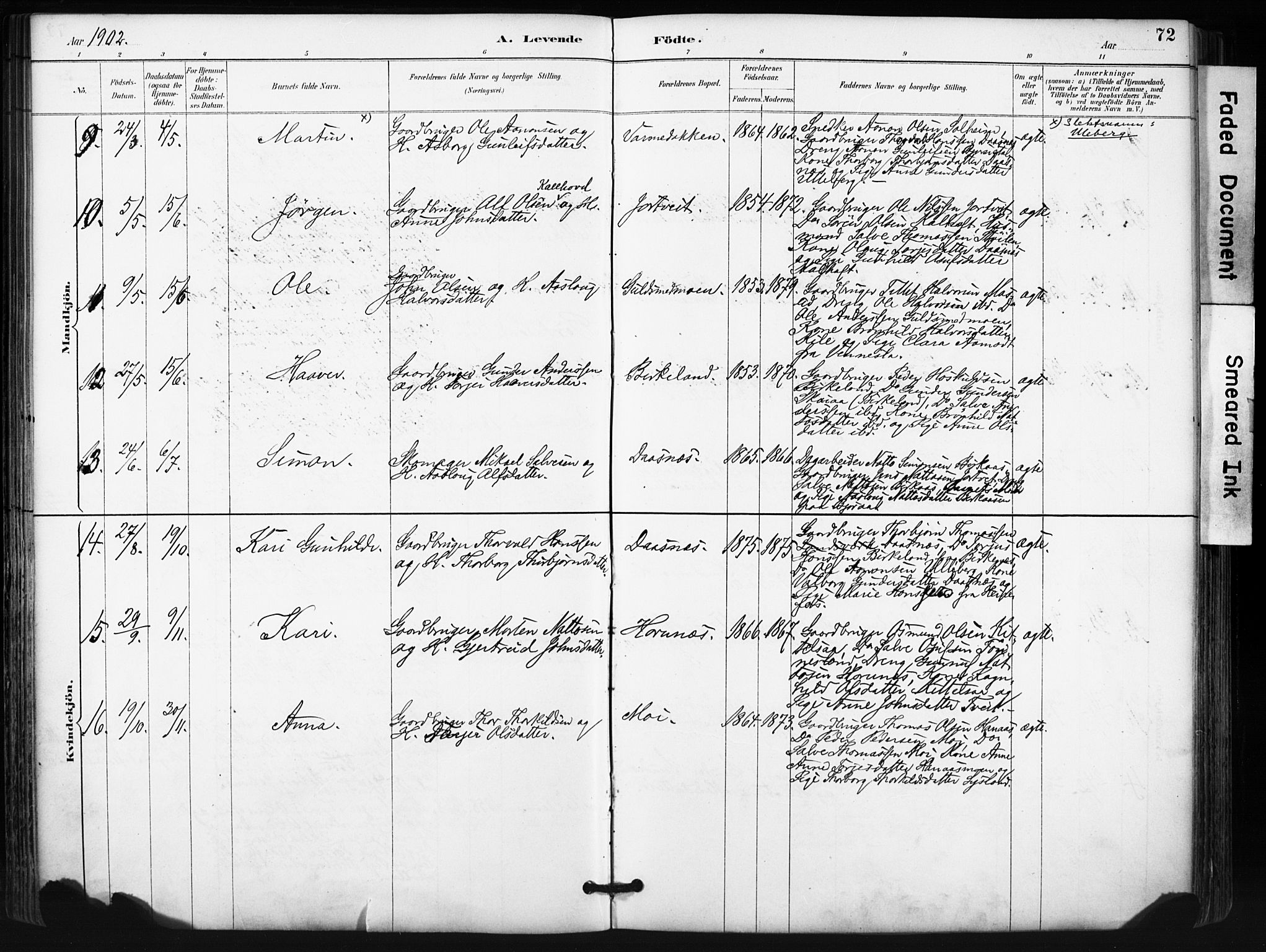 Evje sokneprestkontor, SAK/1111-0008/F/Fa/Fab/L0003: Parish register (official) no. A 3, 1884-1909, p. 72