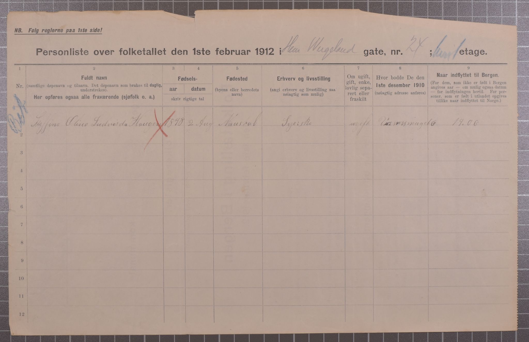 SAB, Municipal Census 1912 for Bergen, 1912, p. 2895