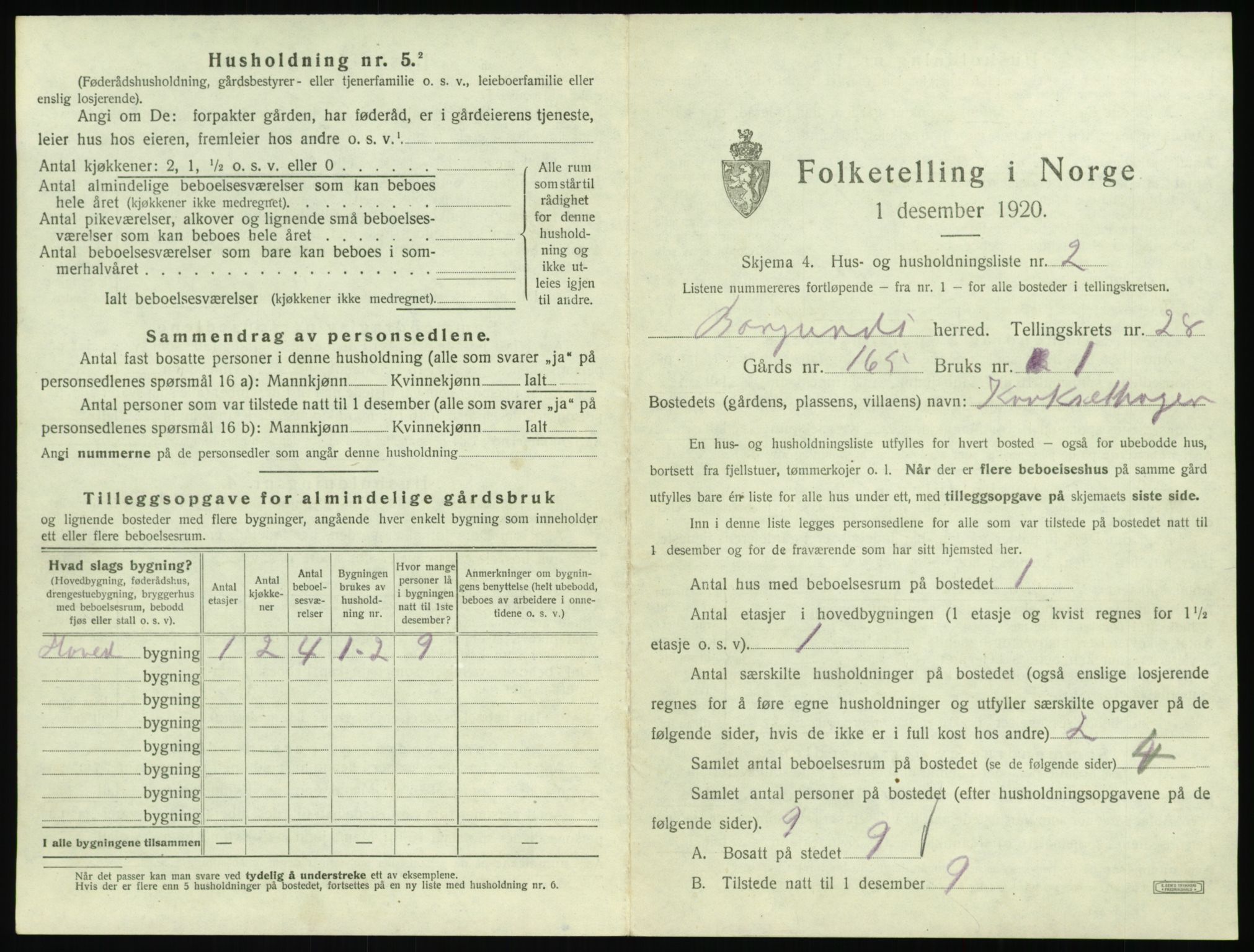 SAT, 1920 census for Borgund, 1920, p. 2192