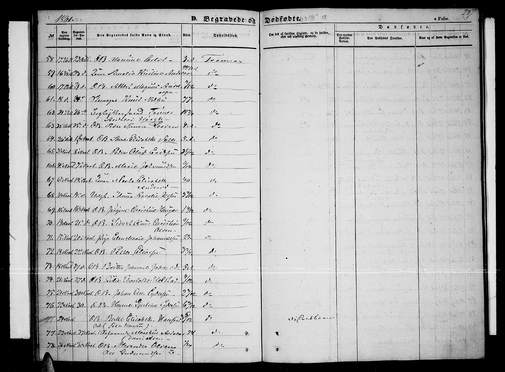 Tromsø sokneprestkontor/stiftsprosti/domprosti, AV/SATØ-S-1343/G/Gb/L0006klokker: Parish register (copy) no. 6, 1857-1866, p. 237