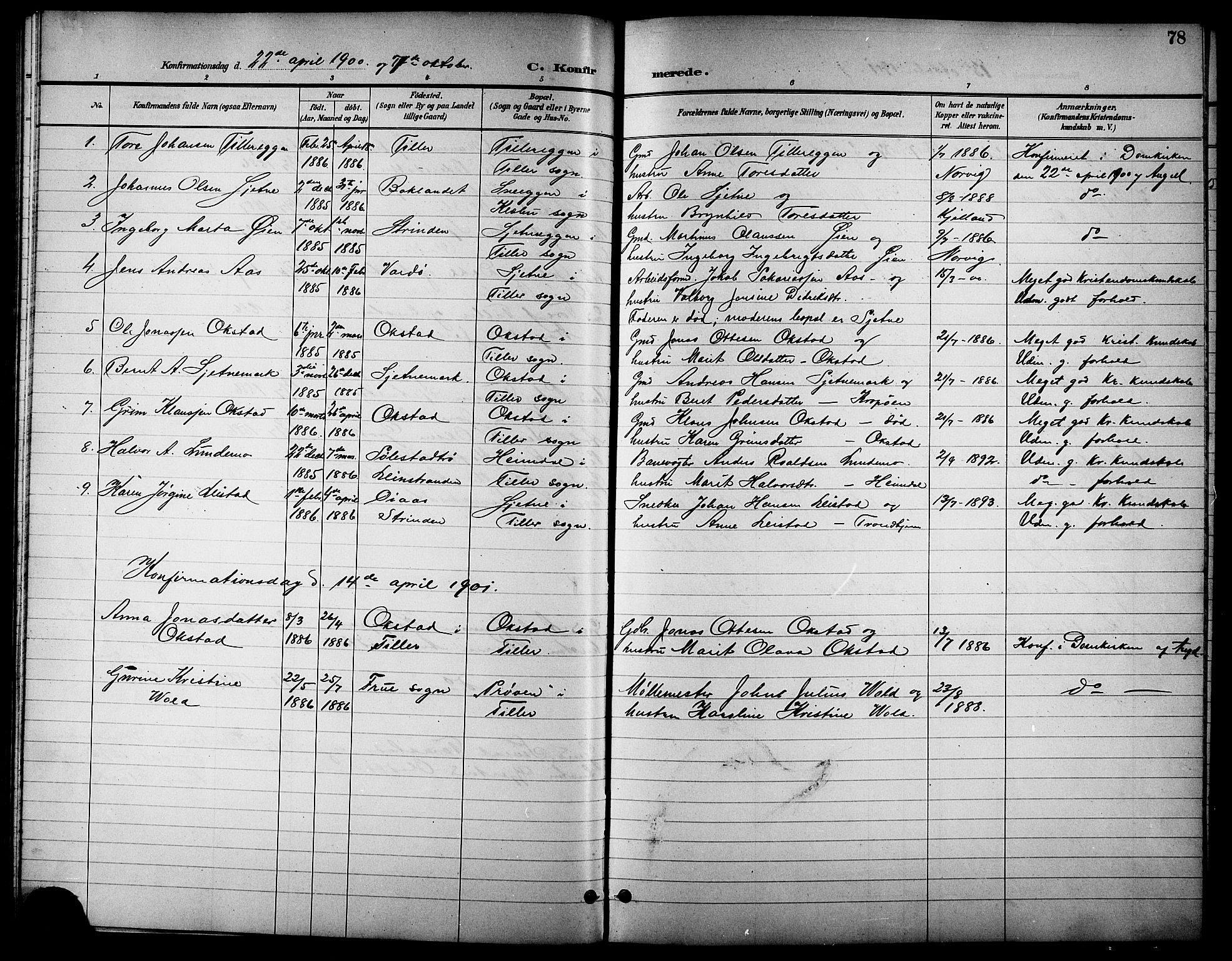 Ministerialprotokoller, klokkerbøker og fødselsregistre - Sør-Trøndelag, SAT/A-1456/621/L0460: Parish register (copy) no. 621C03, 1896-1914, p. 78