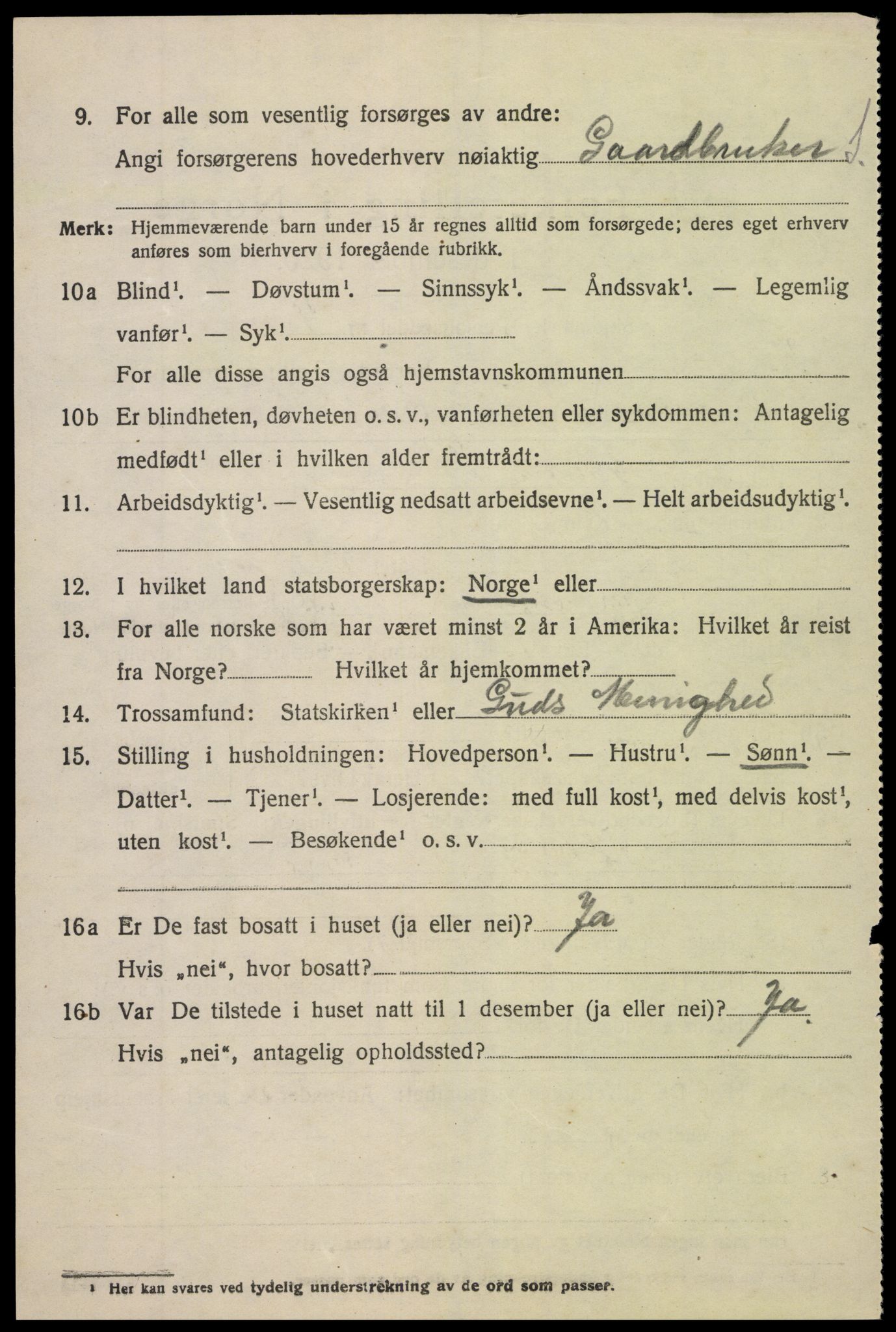 SAK, 1920 census for Vegårshei, 1920, p. 1909