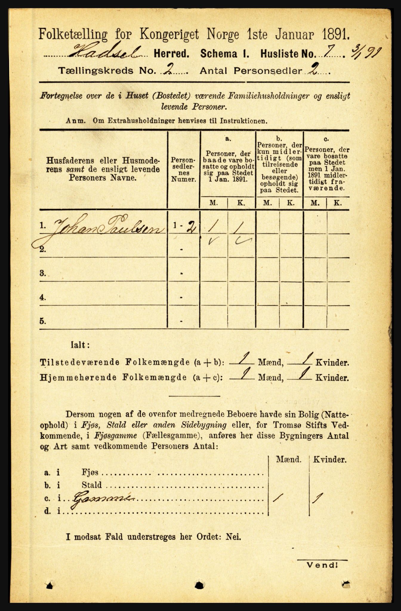 RA, 1891 census for 1866 Hadsel, 1891, p. 601