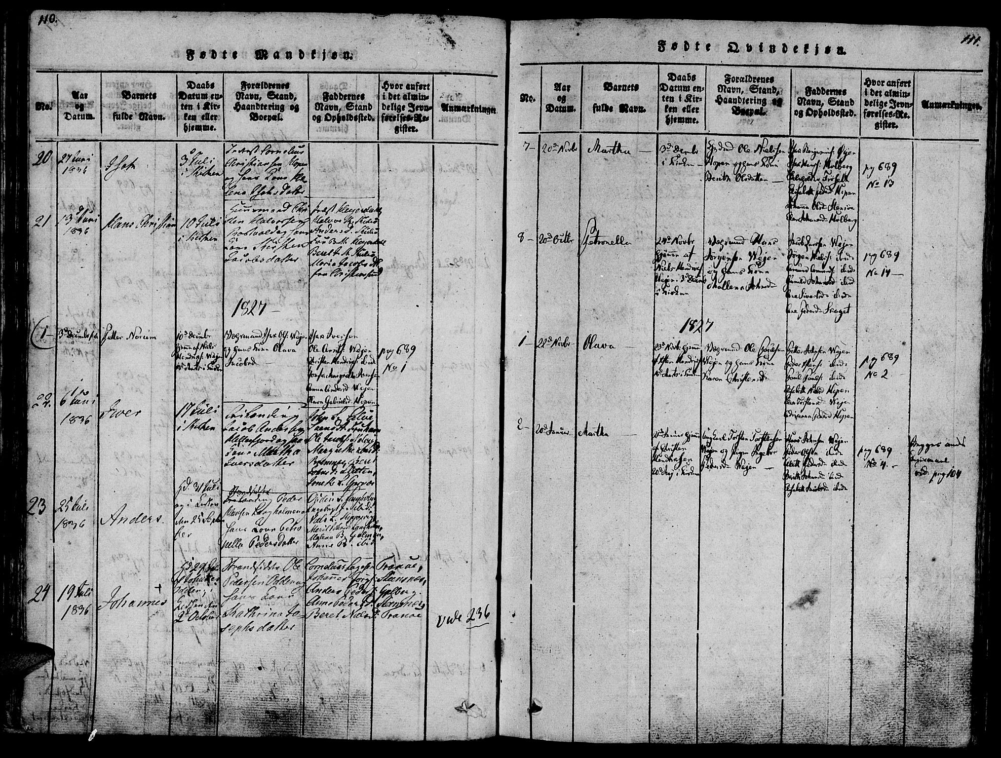 Ministerialprotokoller, klokkerbøker og fødselsregistre - Møre og Romsdal, AV/SAT-A-1454/581/L0935: Parish register (official) no. 581A03 /3, 1819-1827, p. 110-111