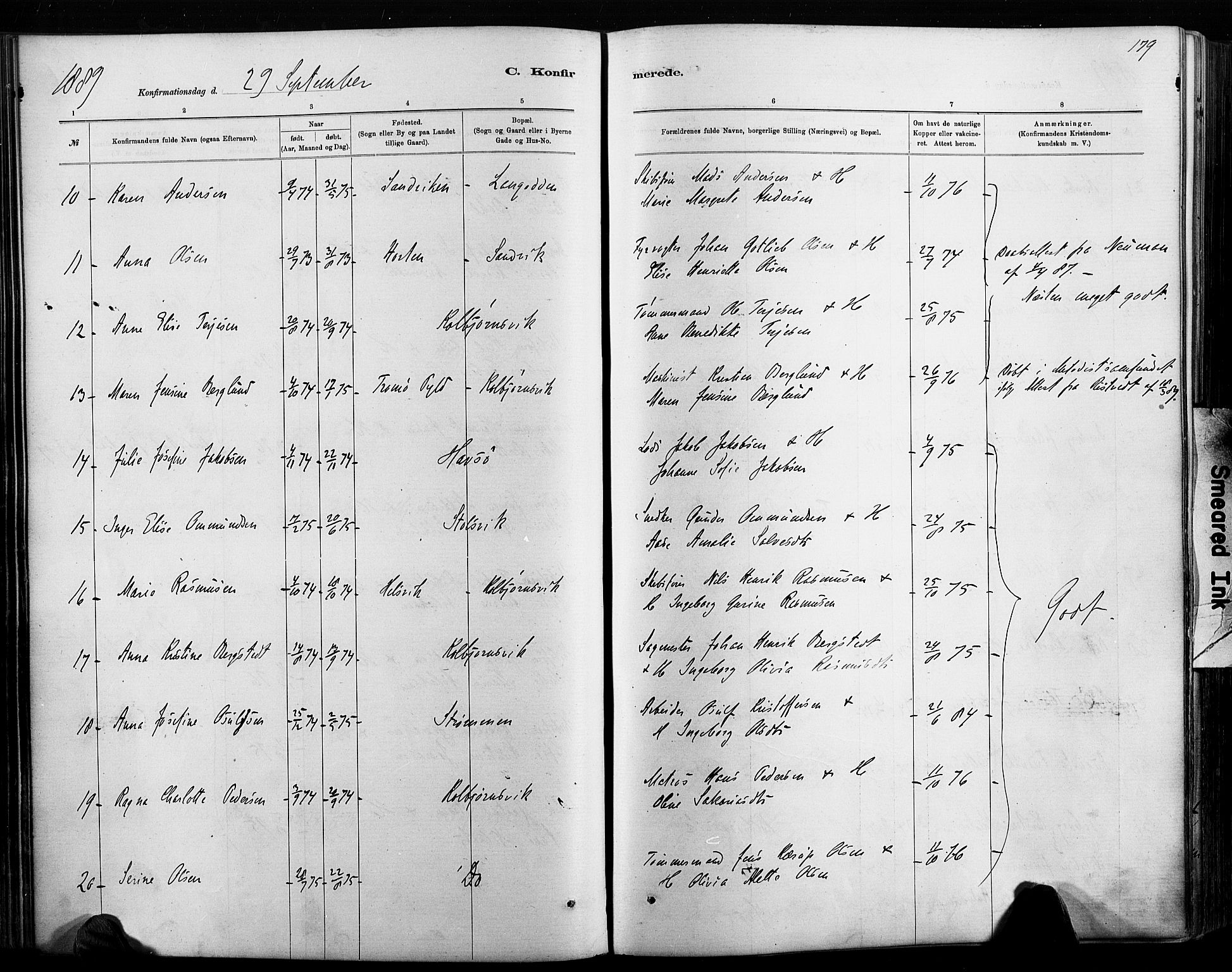 Hisøy sokneprestkontor, AV/SAK-1111-0020/F/Fa/L0003: Parish register (official) no. A 3, 1881-1894, p. 179