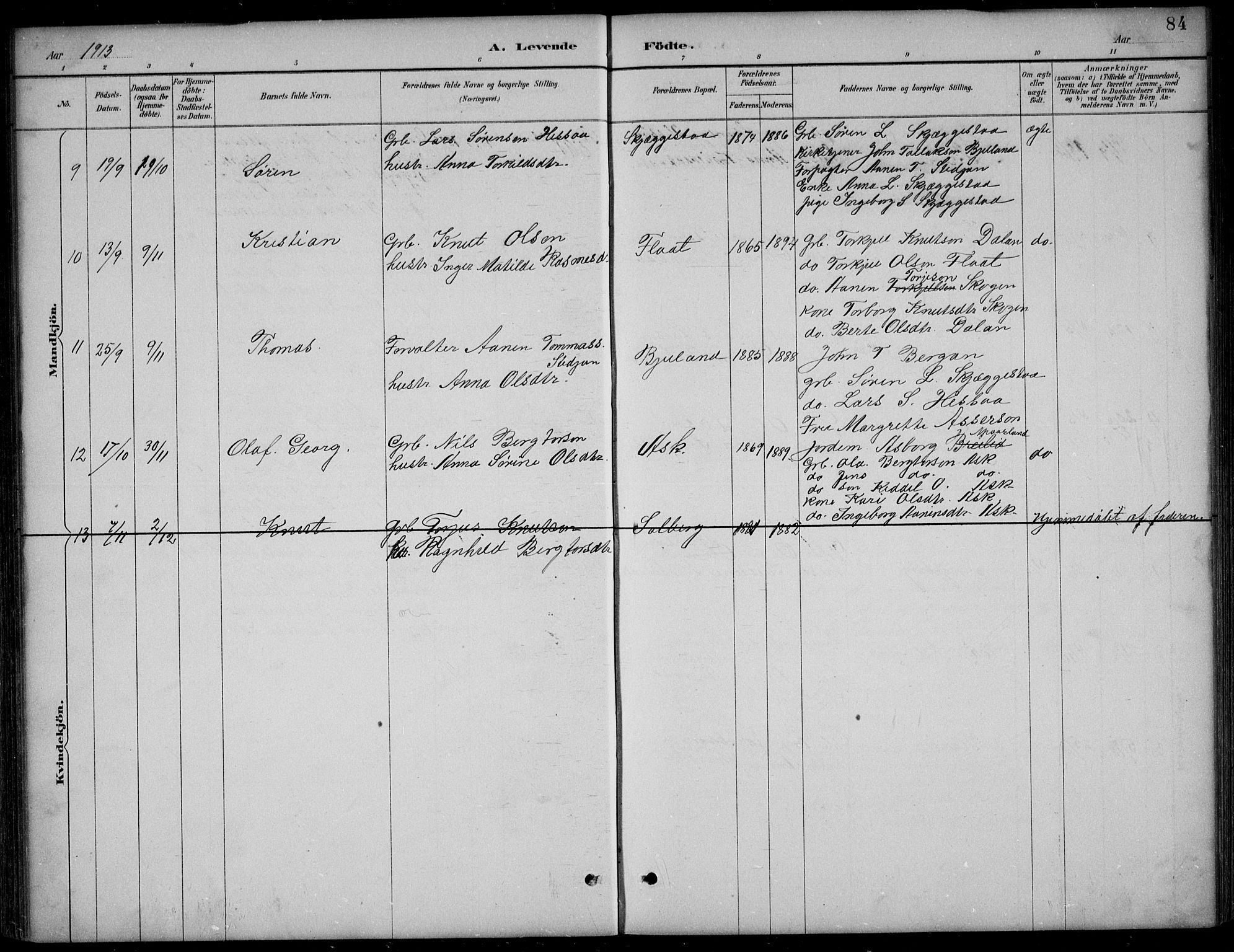 Bjelland sokneprestkontor, AV/SAK-1111-0005/F/Fb/Fba/L0005: Parish register (copy) no. B 5, 1887-1923, p. 84