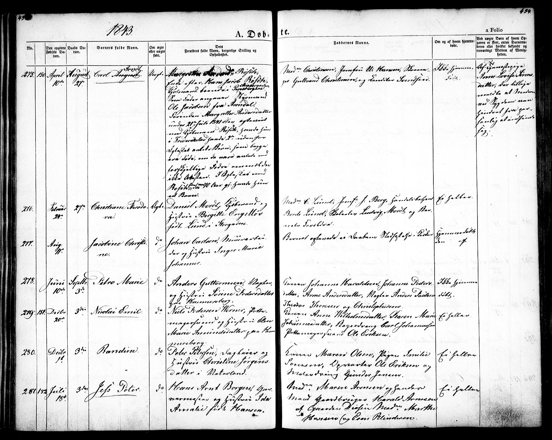 Oslo domkirke Kirkebøker, SAO/A-10752/F/Fa/L0012: Parish register (official) no. 12, 1837-1845, p. 433-434