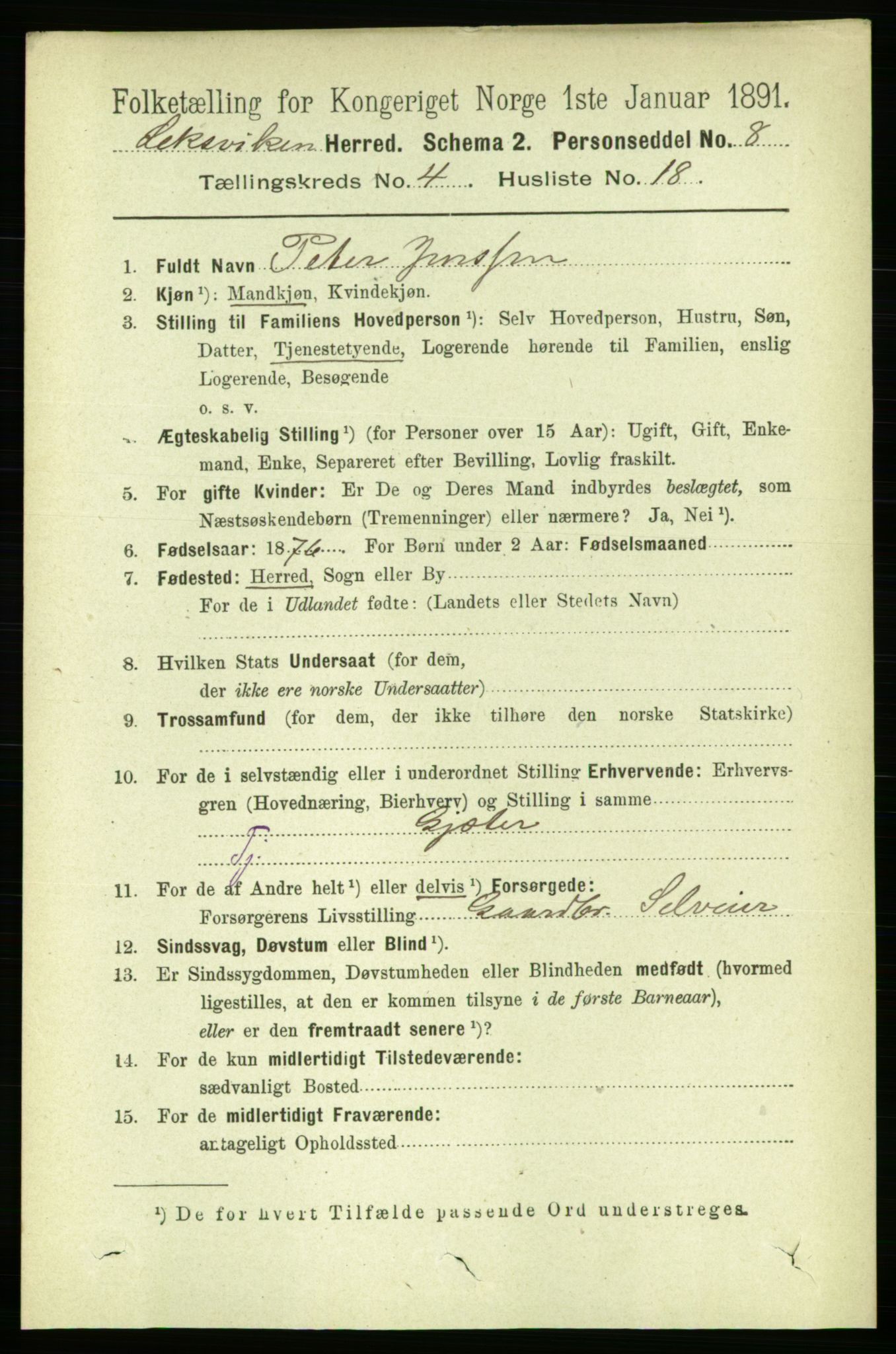 RA, 1891 census for 1718 Leksvik, 1891, p. 2027