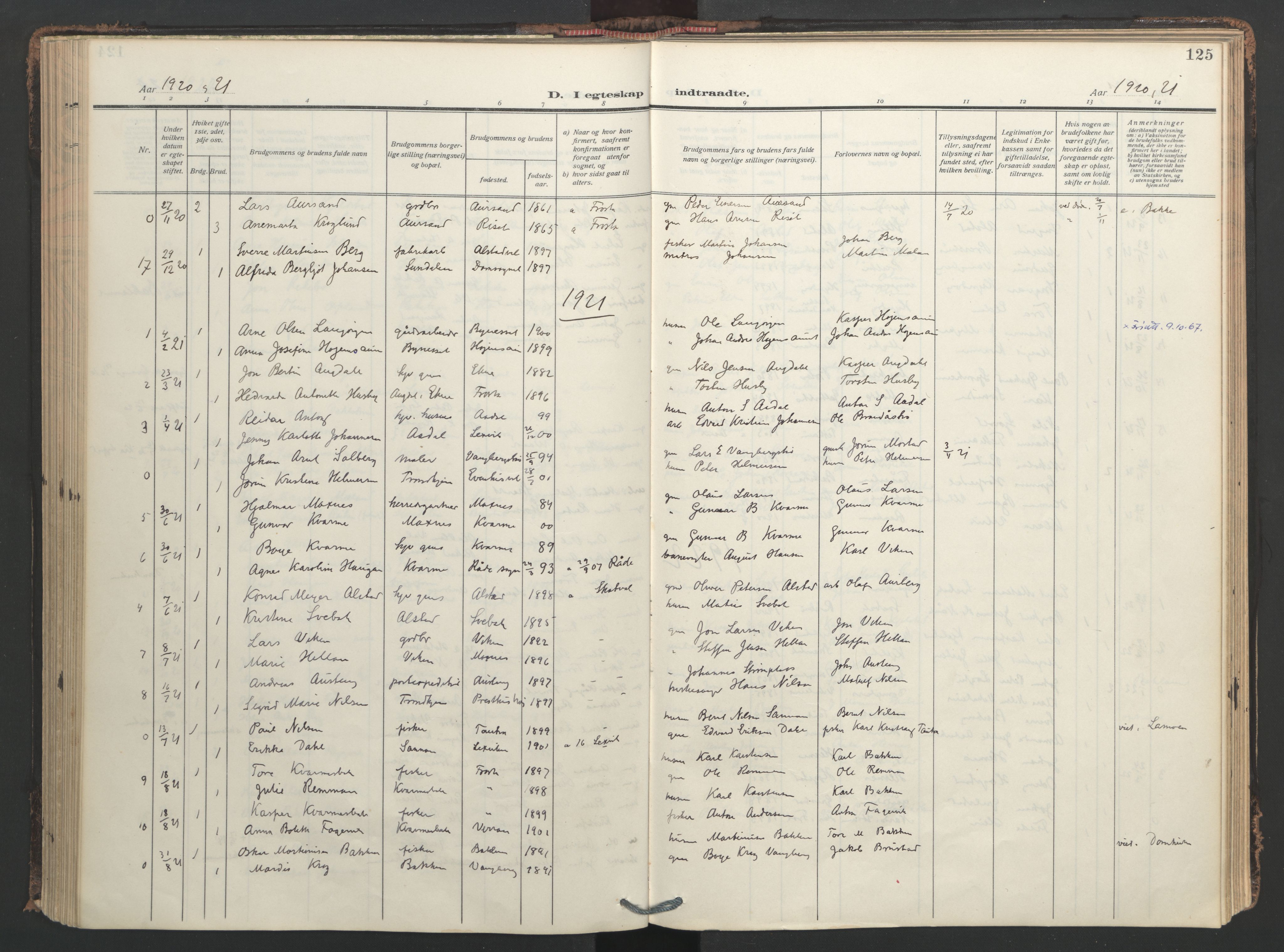 Ministerialprotokoller, klokkerbøker og fødselsregistre - Nord-Trøndelag, SAT/A-1458/713/L0123: Parish register (official) no. 713A12, 1911-1925, p. 125