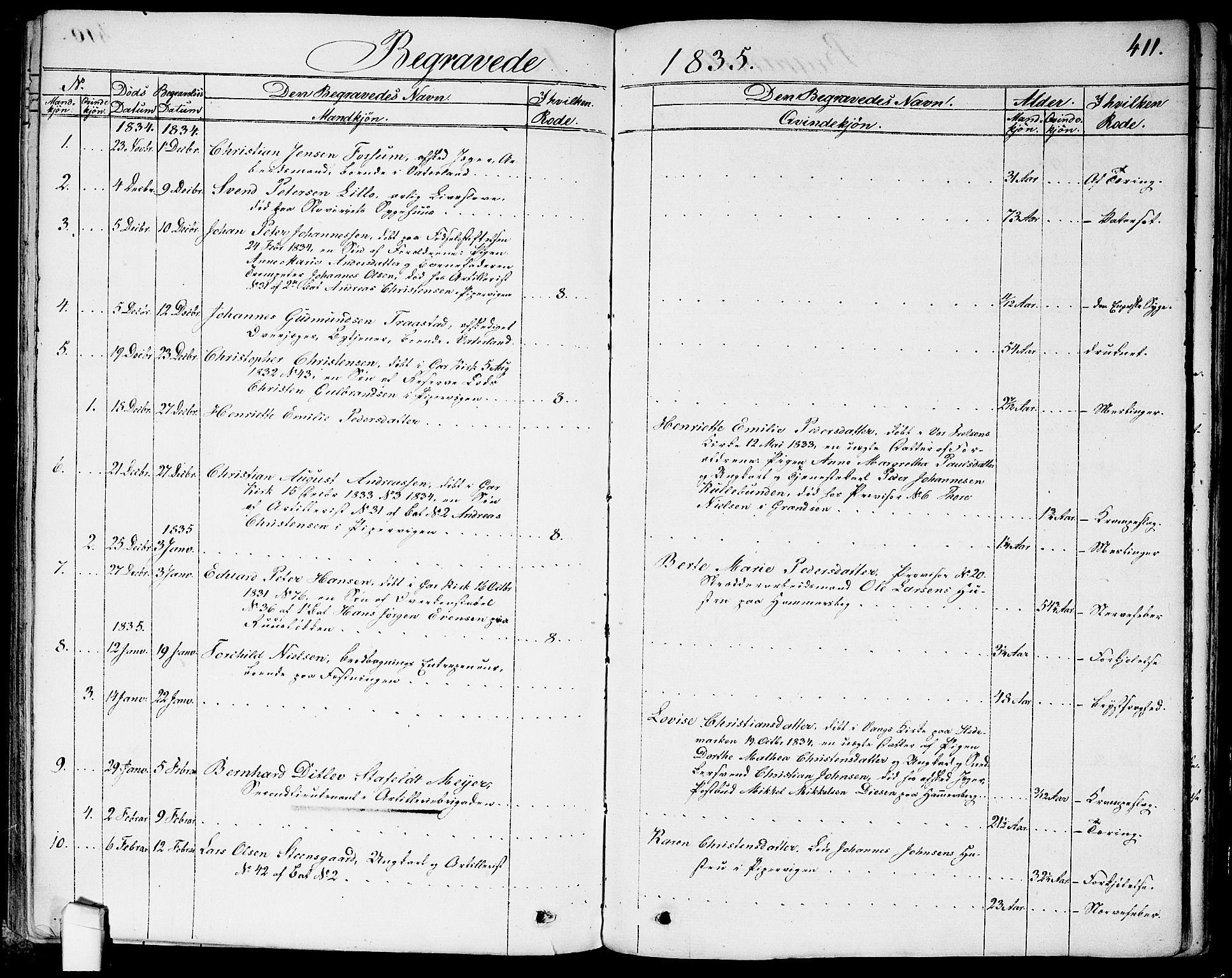 Garnisonsmenigheten Kirkebøker, SAO/A-10846/G/Ga/L0004: Parish register (copy) no. 4, 1828-1840, p. 411