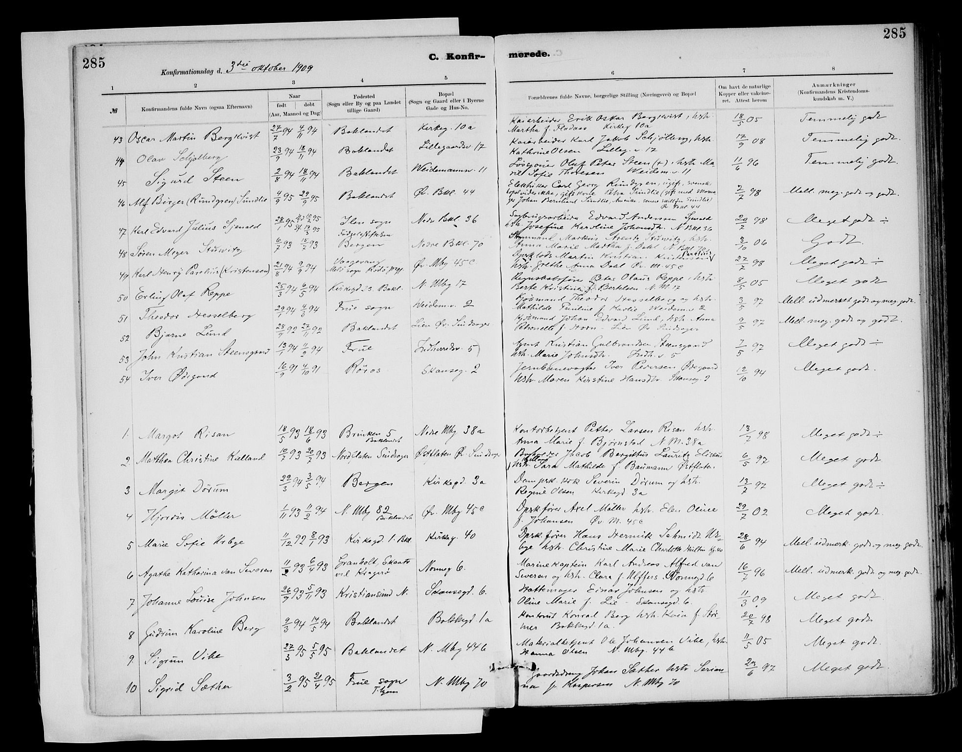 Ministerialprotokoller, klokkerbøker og fødselsregistre - Sør-Trøndelag, AV/SAT-A-1456/604/L0203: Parish register (official) no. 604A23, 1908-1916, p. 285