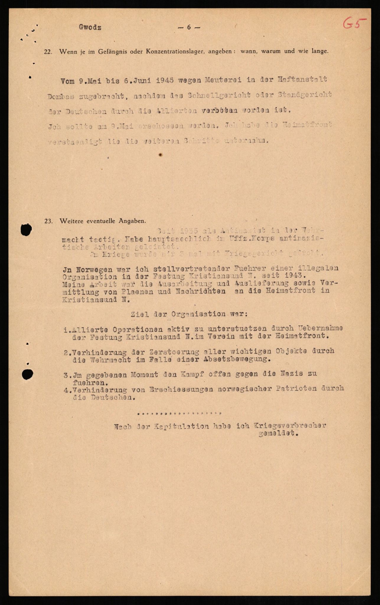 Forsvaret, Forsvarets overkommando II, AV/RA-RAFA-3915/D/Db/L0011: CI Questionaires. Tyske okkupasjonsstyrker i Norge. Tyskere., 1945-1946, p. 9