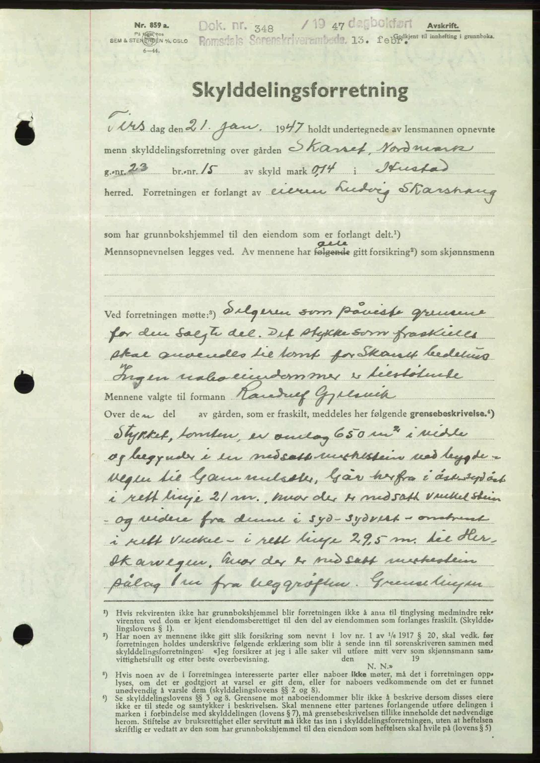 Romsdal sorenskriveri, AV/SAT-A-4149/1/2/2C: Mortgage book no. A22, 1947-1947, Diary no: : 348/1947