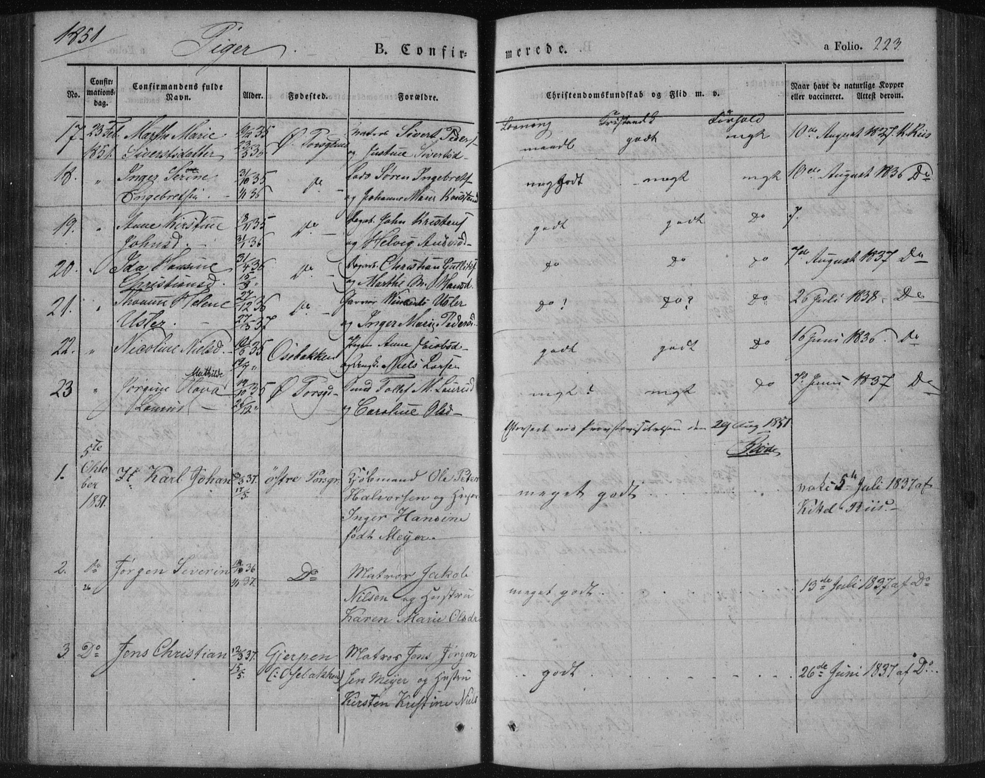 Porsgrunn kirkebøker , AV/SAKO-A-104/F/Fa/L0006: Parish register (official) no. 6, 1841-1857, p. 223