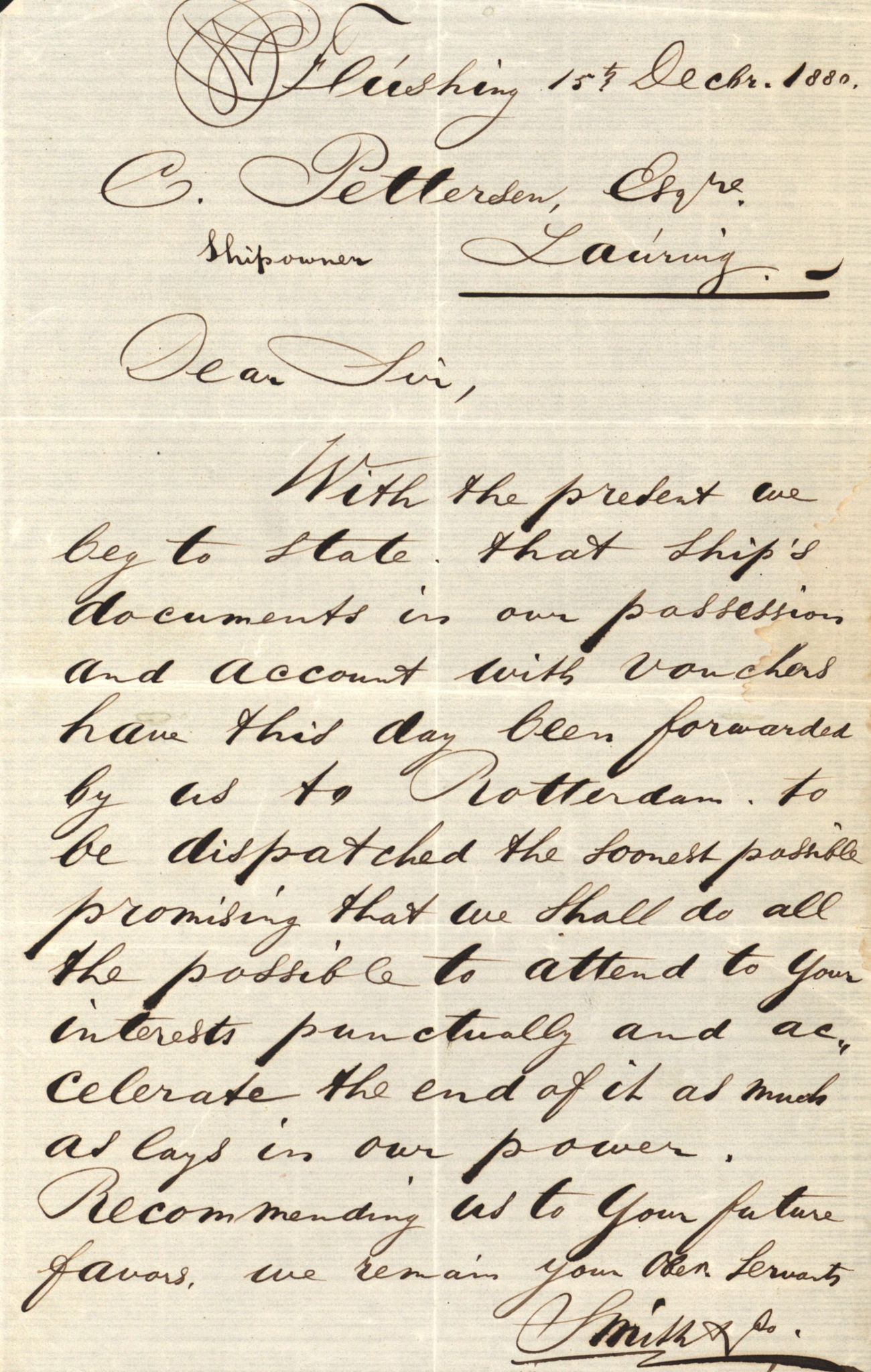 Pa 63 - Østlandske skibsassuranceforening, VEMU/A-1079/G/Ga/L0012/0005: Havaridokumenter / Tordenskjold af Bergen, 1880