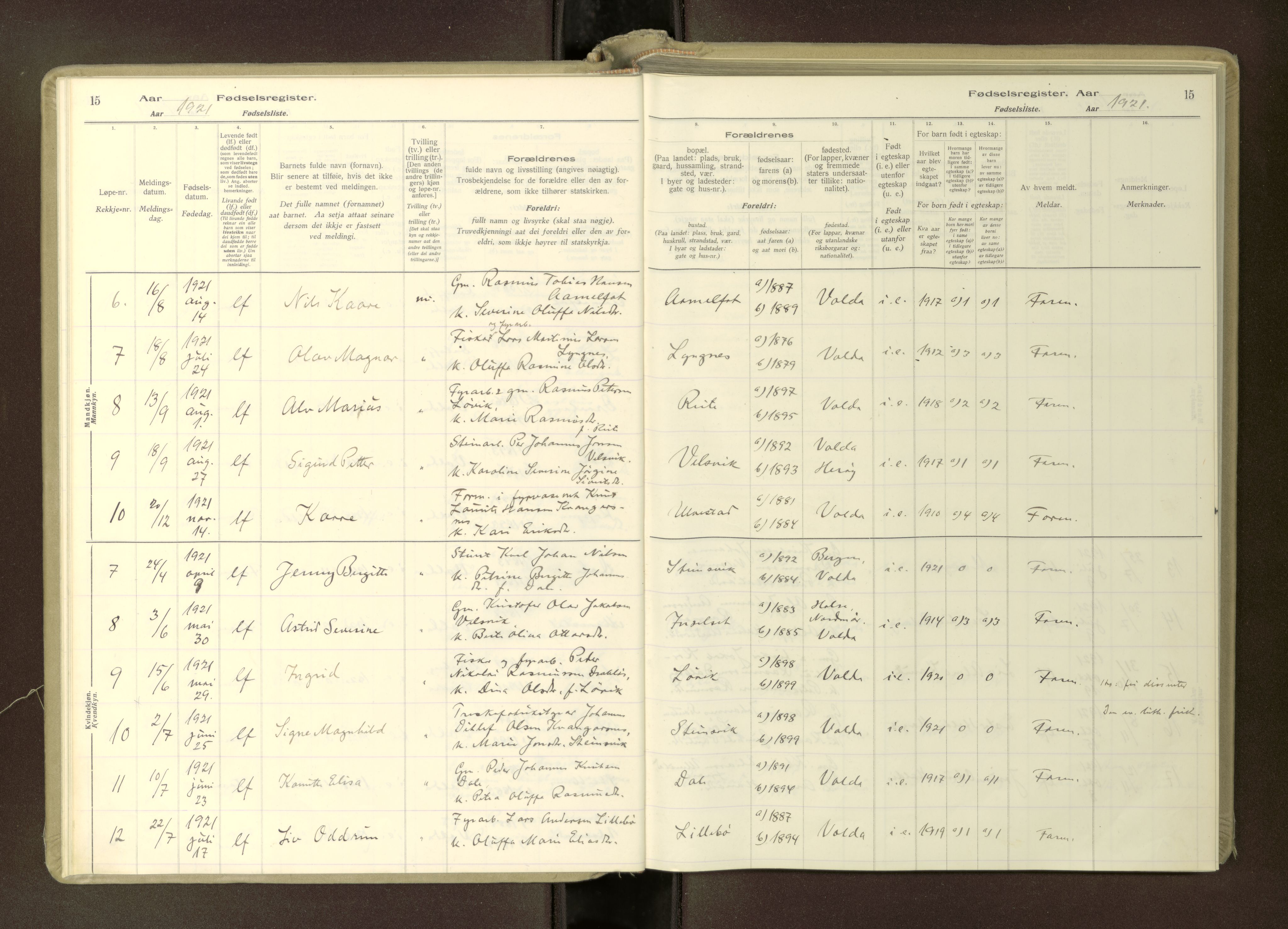 Ministerialprotokoller, klokkerbøker og fødselsregistre - Møre og Romsdal, AV/SAT-A-1454/512/L0173: Birth register no. 512---, 1916-1982, p. 15