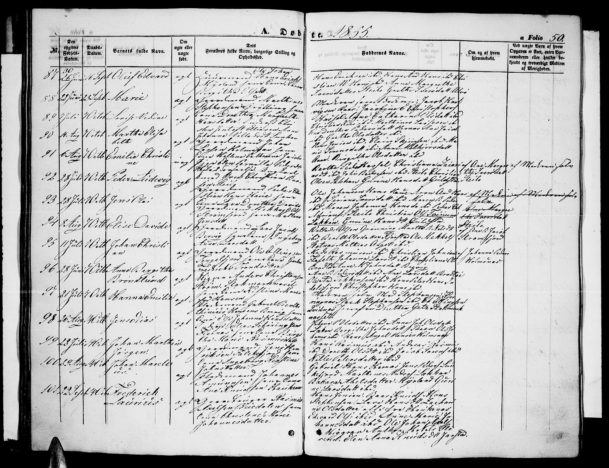 Ministerialprotokoller, klokkerbøker og fødselsregistre - Nordland, AV/SAT-A-1459/888/L1265: Parish register (copy) no. 888C03, 1850-1863, p. 50