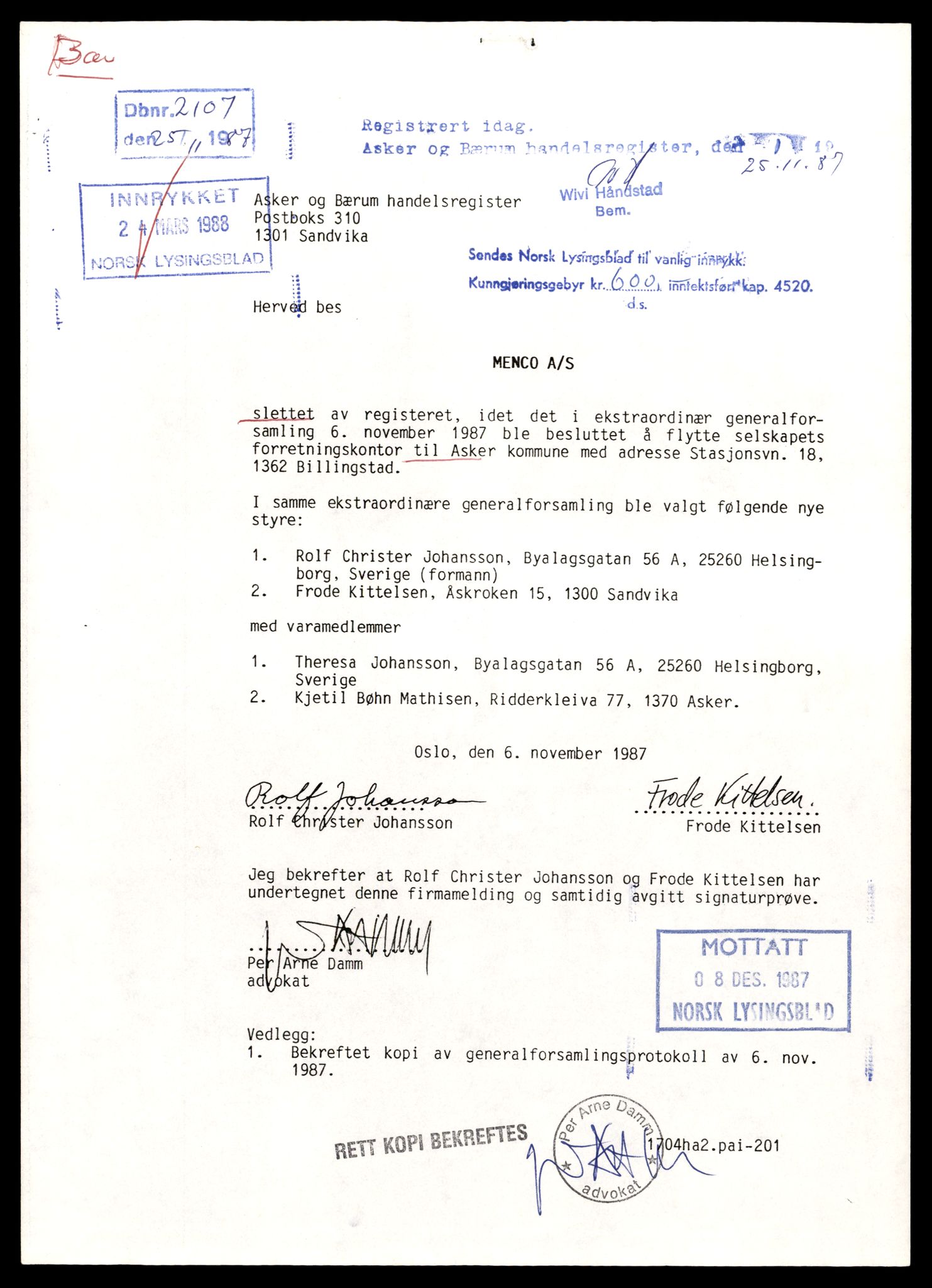 Asker og Bærum tingrett, AV/SAT-A-10379/K/Kb/Kba/L0076: Aksjeselskap, Men - Ni, 1944-1989, p. 1